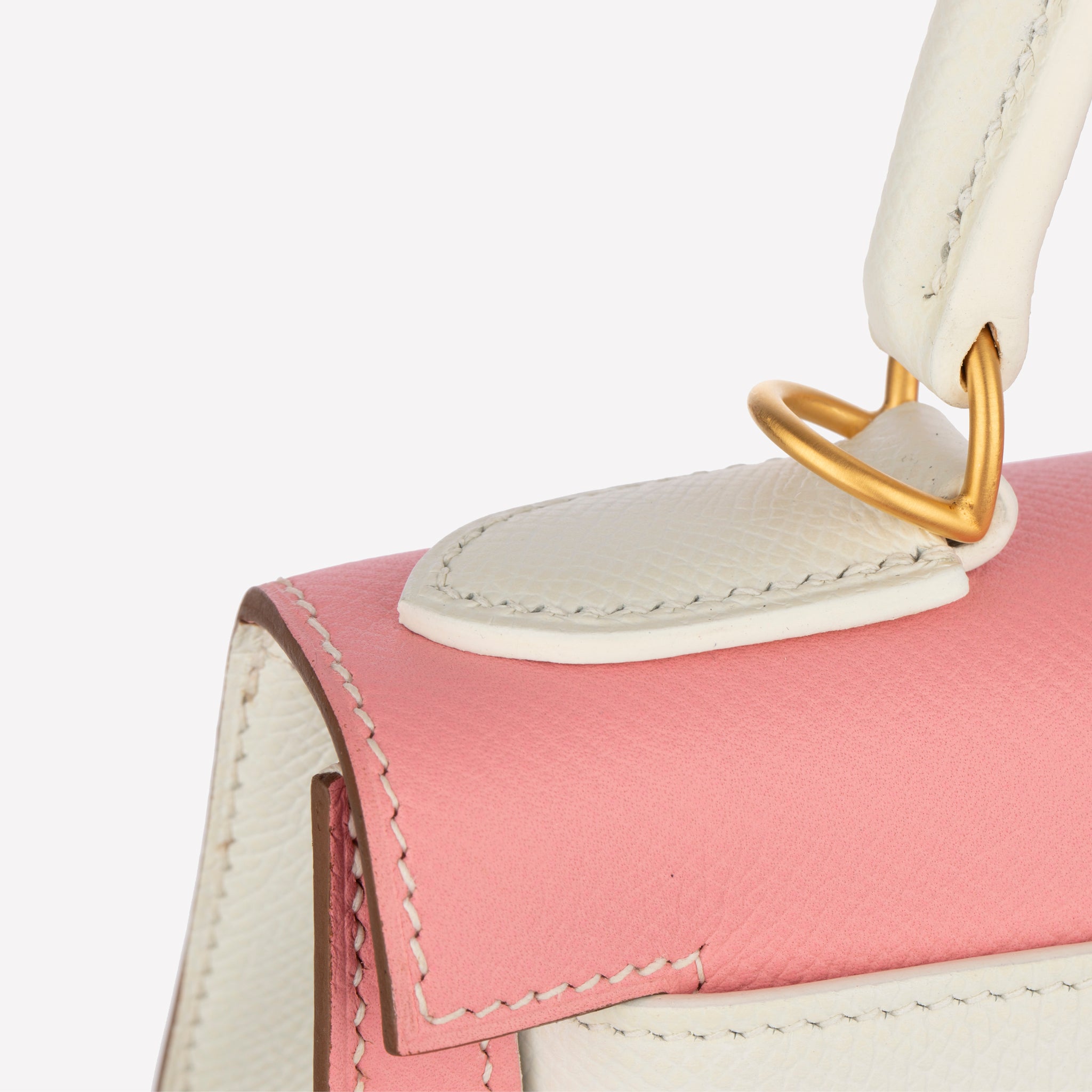 HERMES KELLY 28CM SPECIAL ORDER WHITE AND ROSE CONFETTI EPSOM LEATHER BRUSHED GOLD HARDWARE - On Repeat