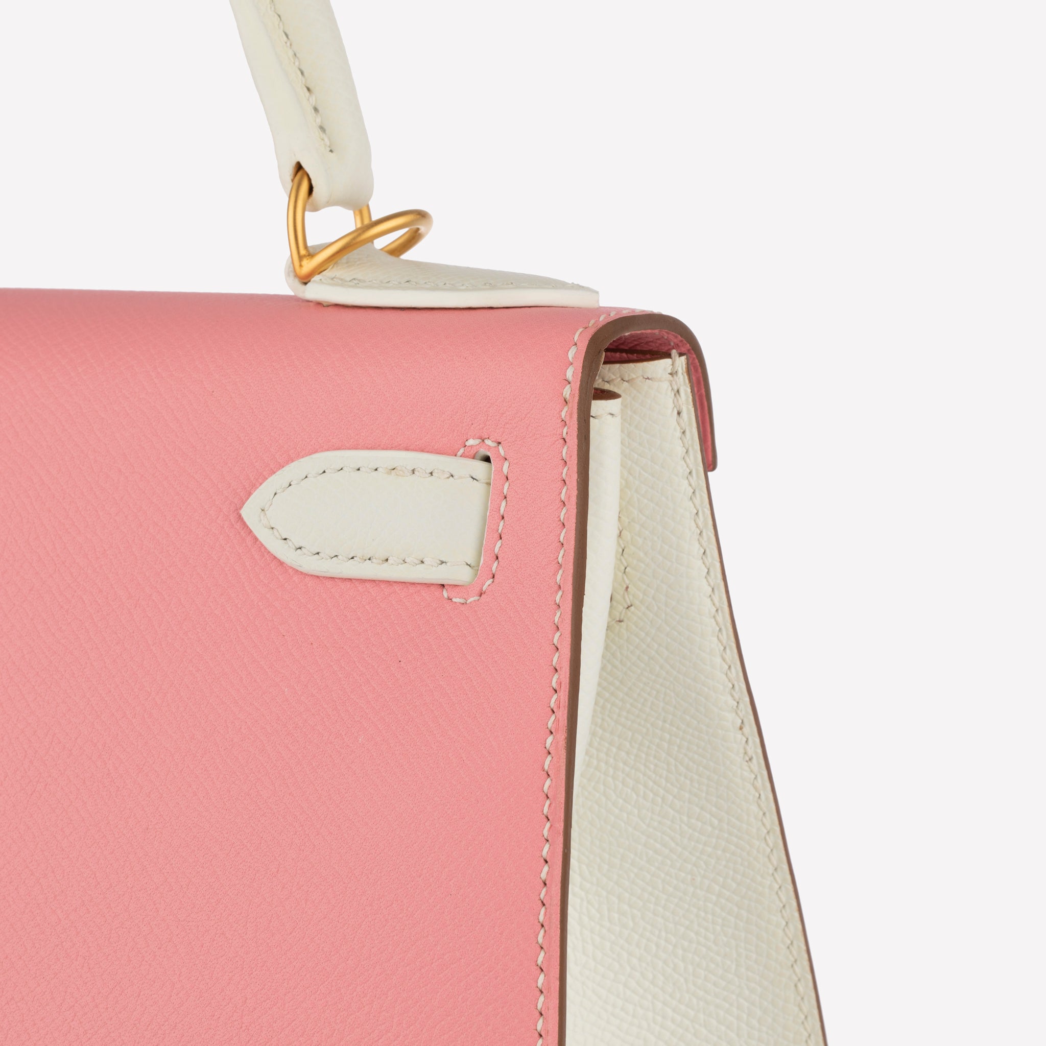 HERMES KELLY 28CM SPECIAL ORDER WHITE AND ROSE CONFETTI EPSOM LEATHER BRUSHED GOLD HARDWARE - On Repeat