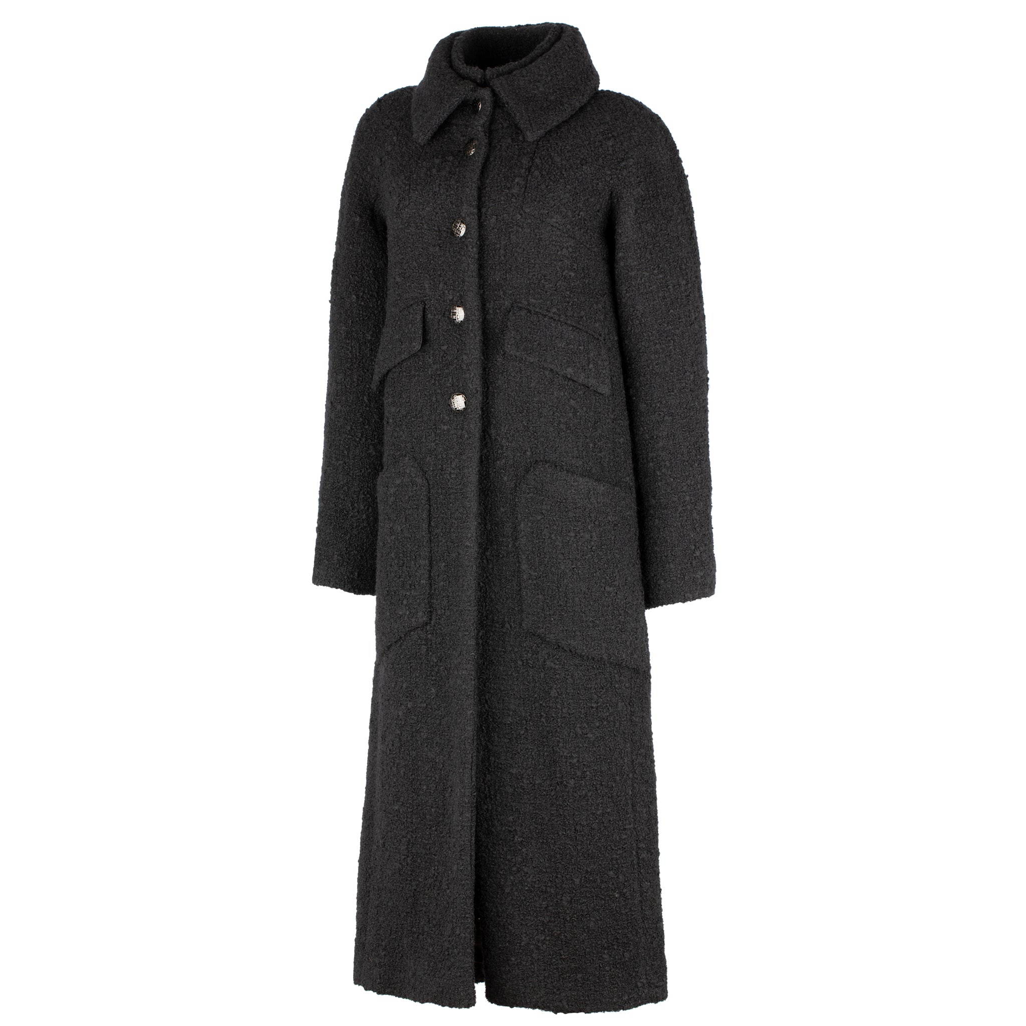 CHANEL BLACK LONG TWEED COAT 36 FR - On Repeat