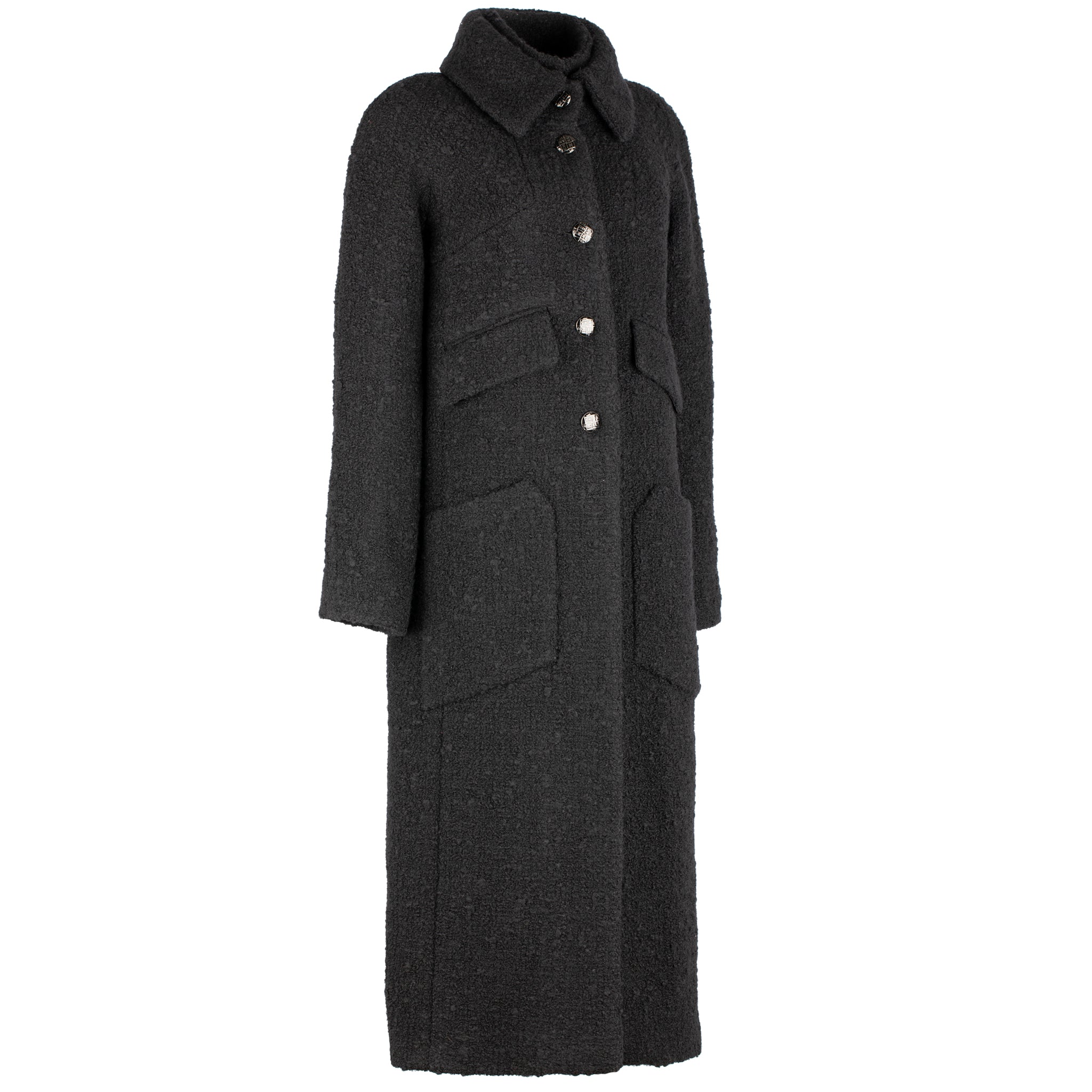 CHANEL BLACK LONG TWEED COAT 36 FR - On Repeat