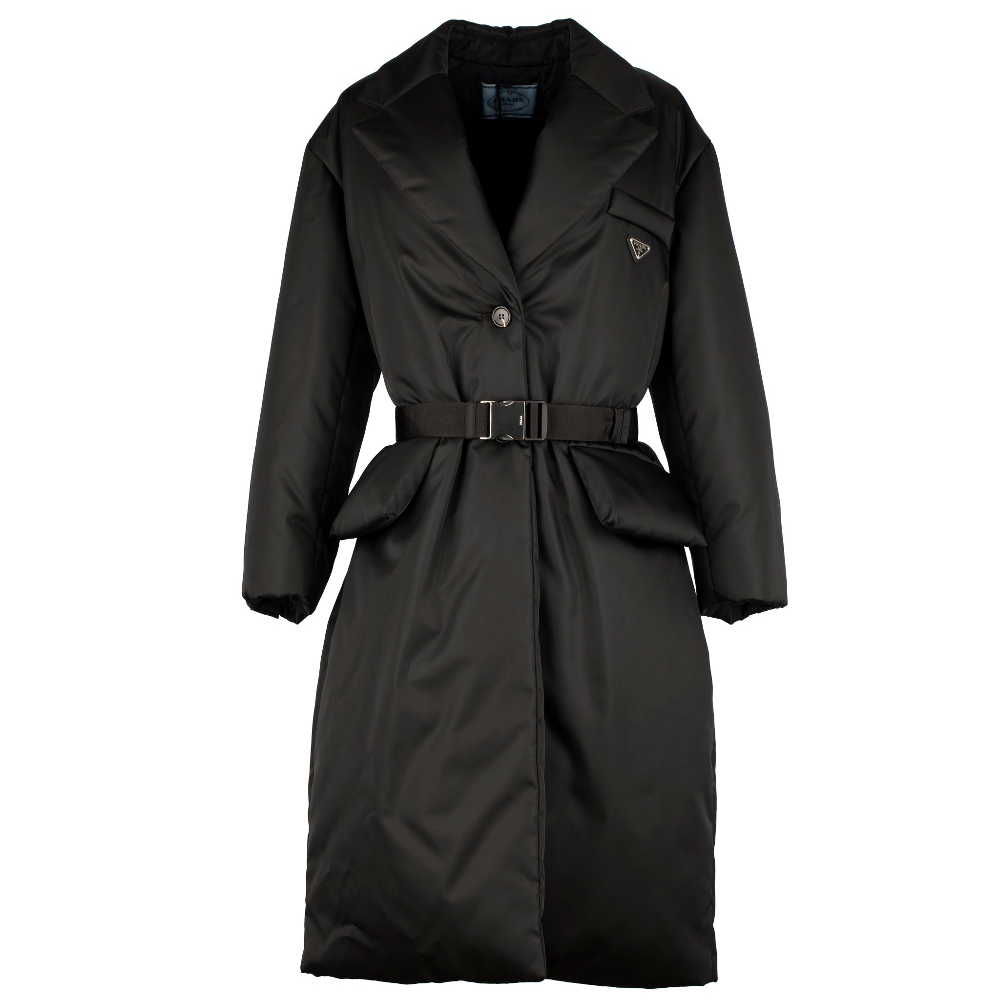 PRADA RE-NYLON BLACK QUILTED COAT WITH BELT 40 IT - On Repeat
