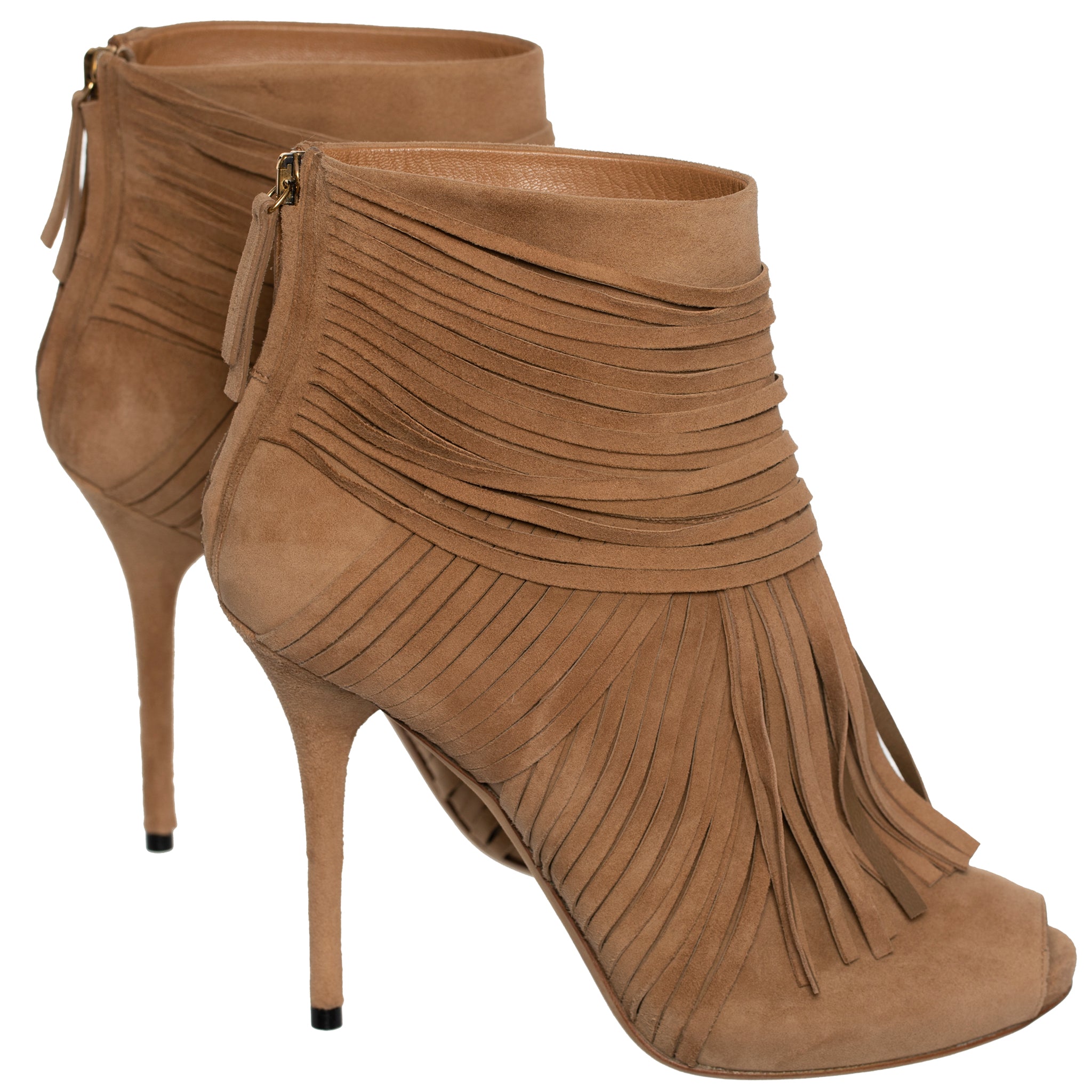 GUCCI ACKERMAN SUEDE FRINGE TAN BOOTIES 38 IT - On Repeat