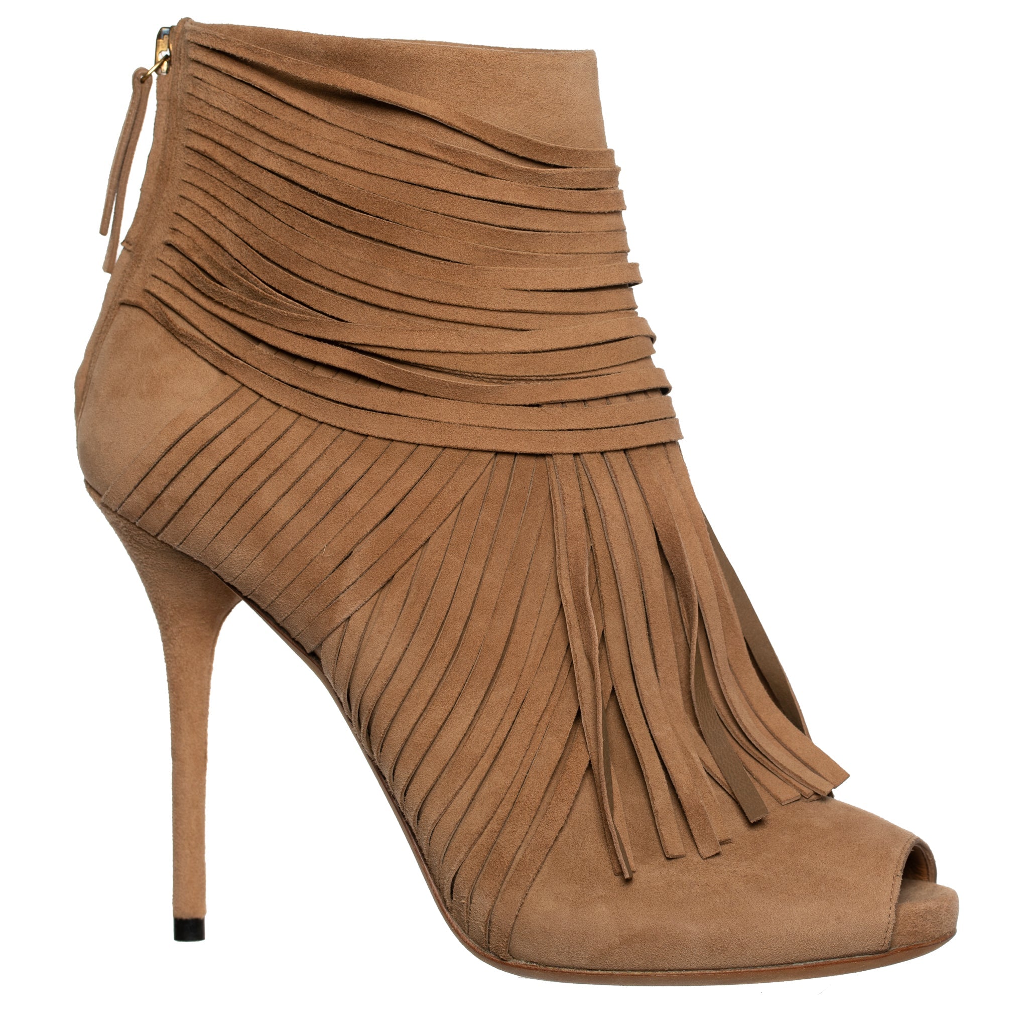 GUCCI ACKERMAN SUEDE FRINGE TAN BOOTIES 38 IT - On Repeat