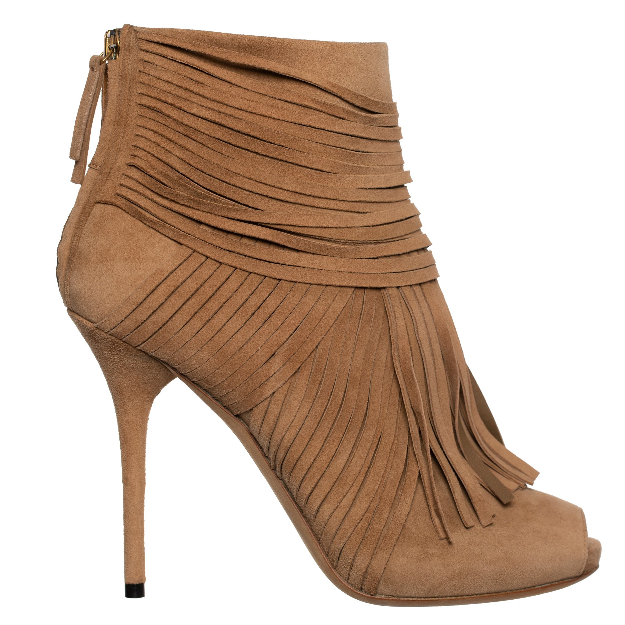 GUCCI ACKERMAN SUEDE FRINGE TAN BOOTIES 38 IT - On Repeat