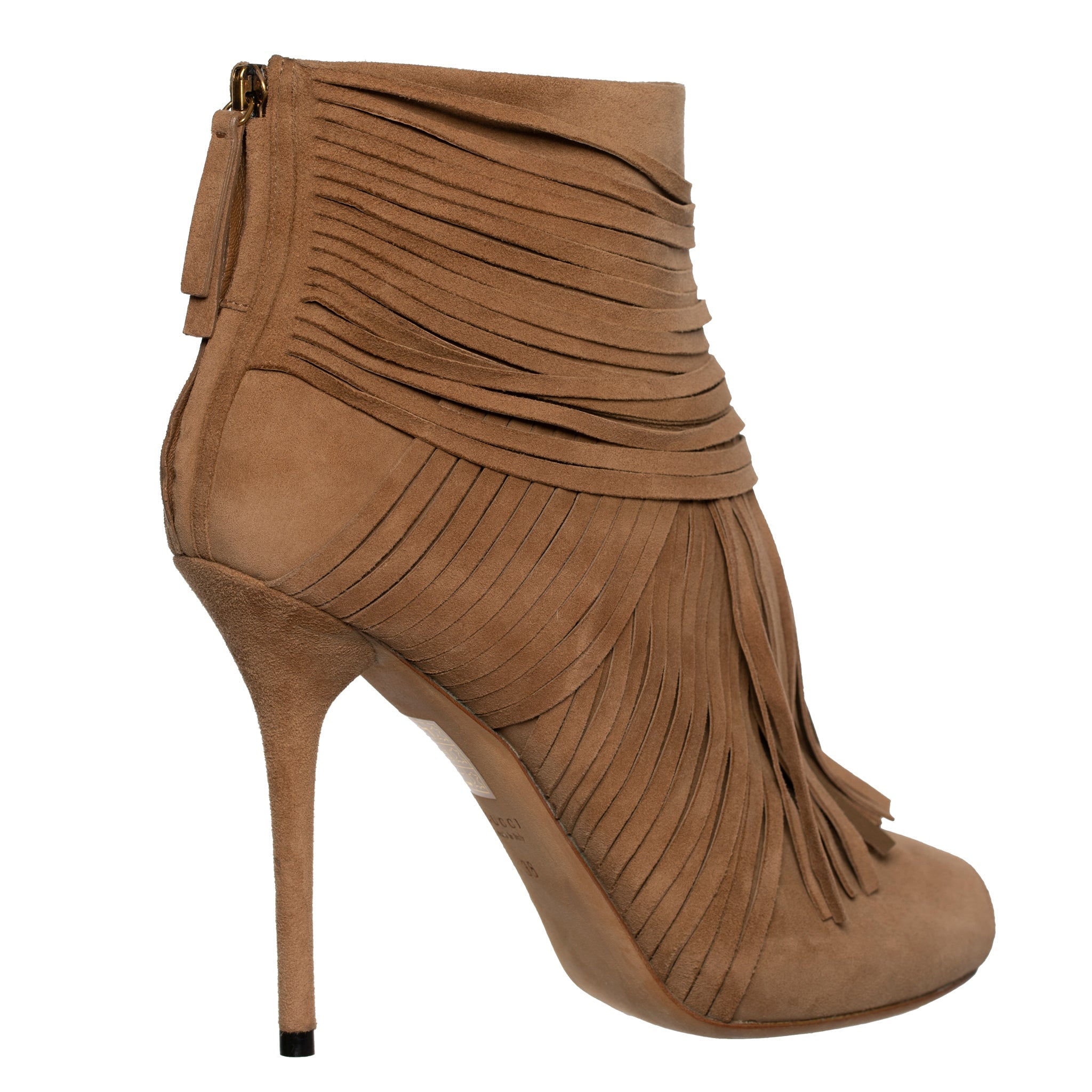 GUCCI ACKERMAN SUEDE FRINGE TAN BOOTIES 38 IT - On Repeat