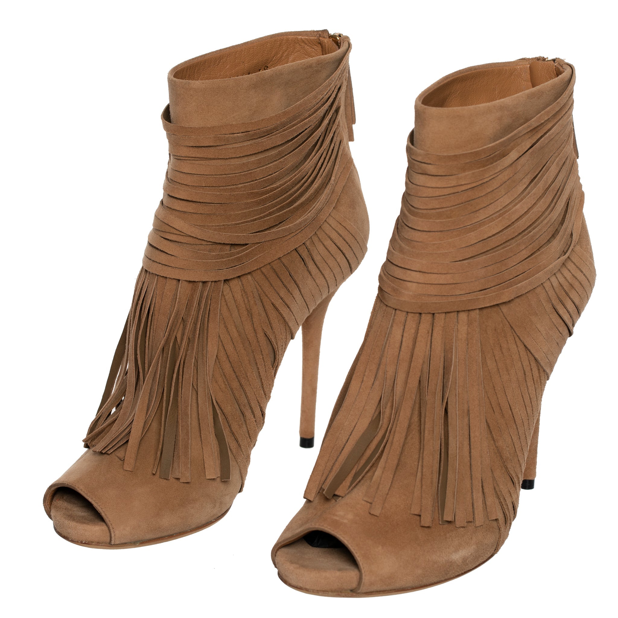 GUCCI ACKERMAN SUEDE FRINGE TAN BOOTIES 38 IT - On Repeat