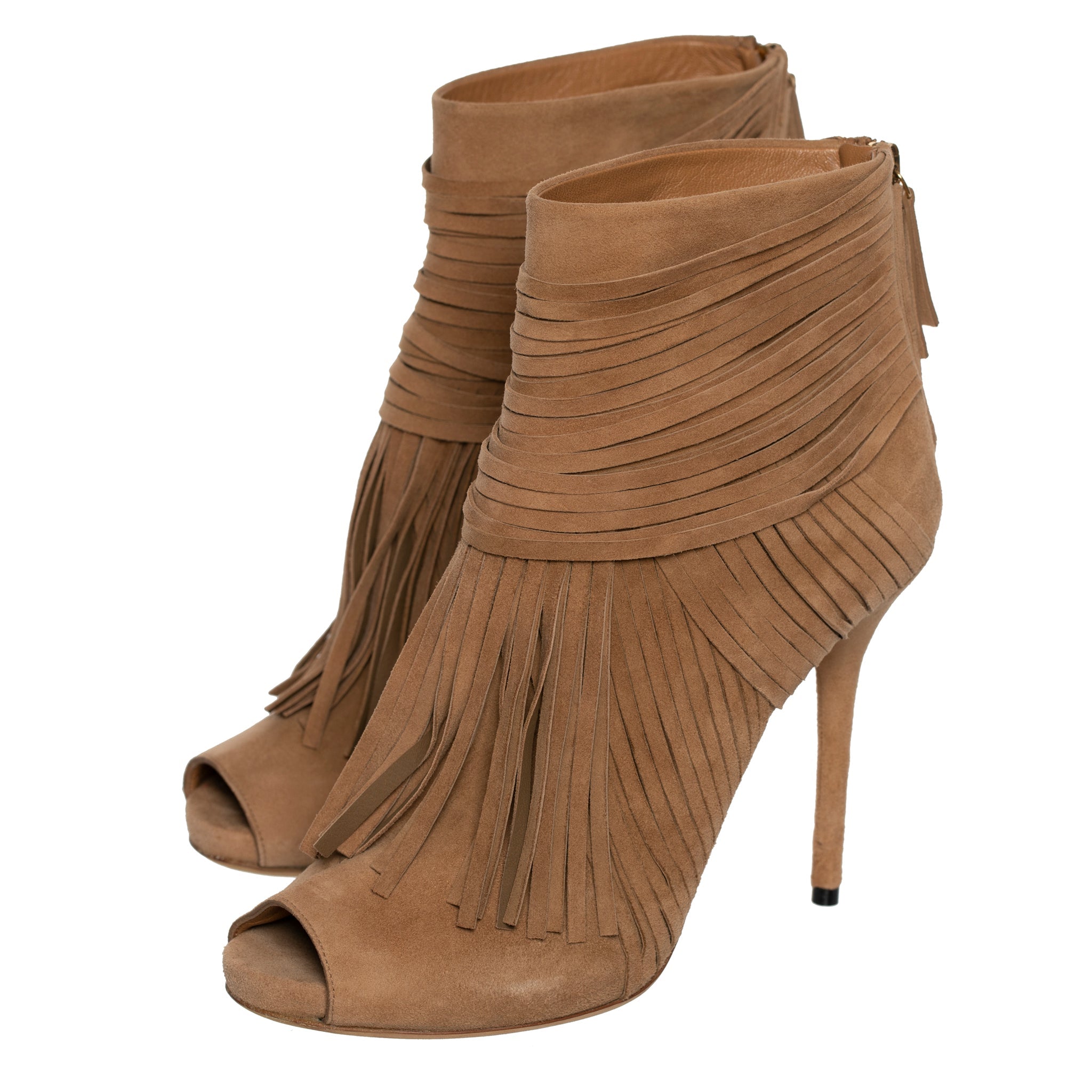 GUCCI ACKERMAN SUEDE FRINGE TAN BOOTIES 38 IT - On Repeat