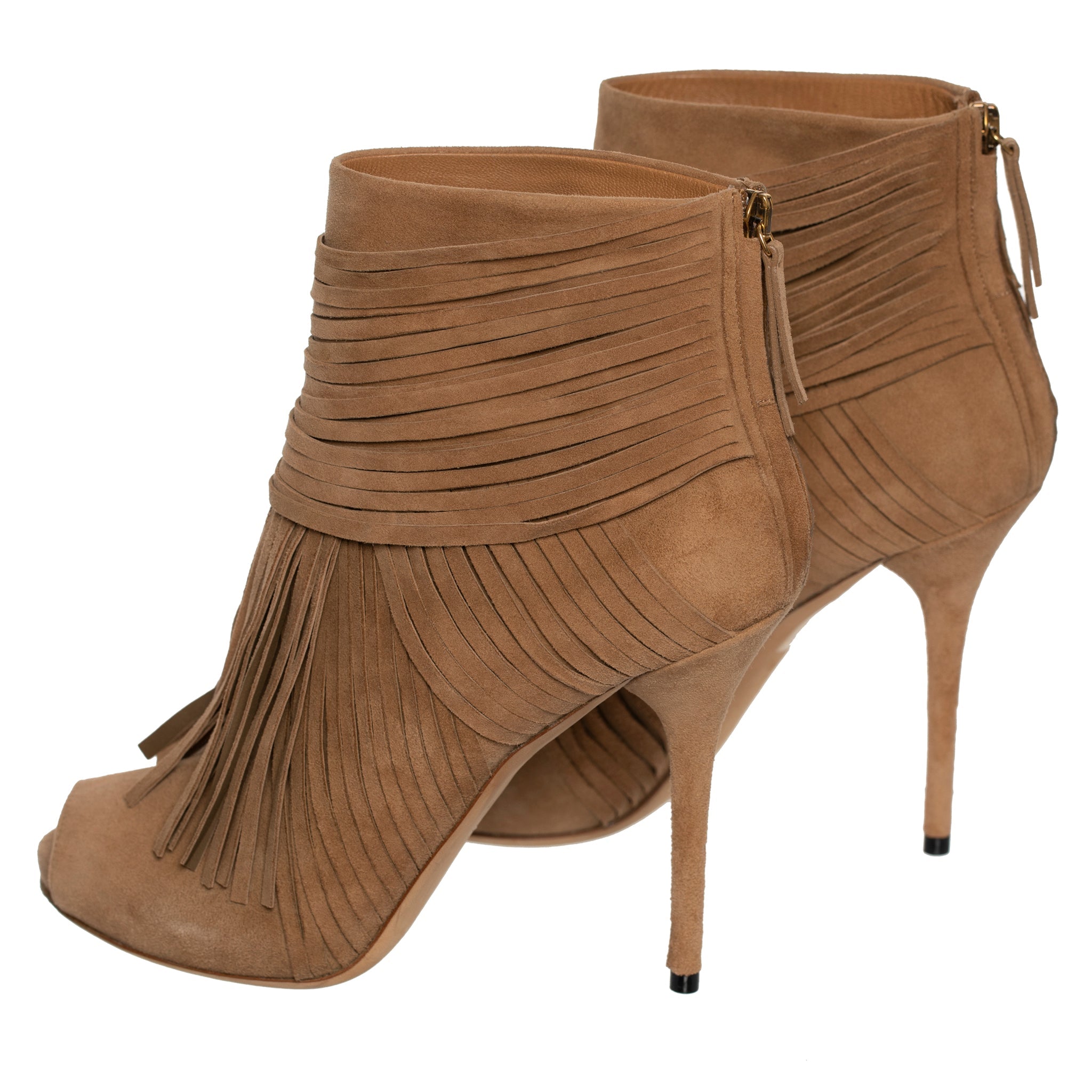 GUCCI ACKERMAN SUEDE FRINGE TAN BOOTIES 38 IT - On Repeat