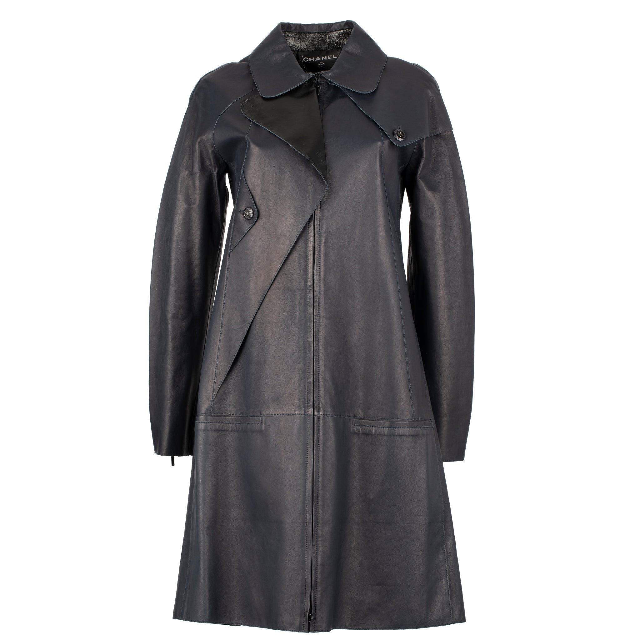 CHANEL NAVY & BLACK LEATHER TRENCH WITH ZIP 38 FR - On Repeat