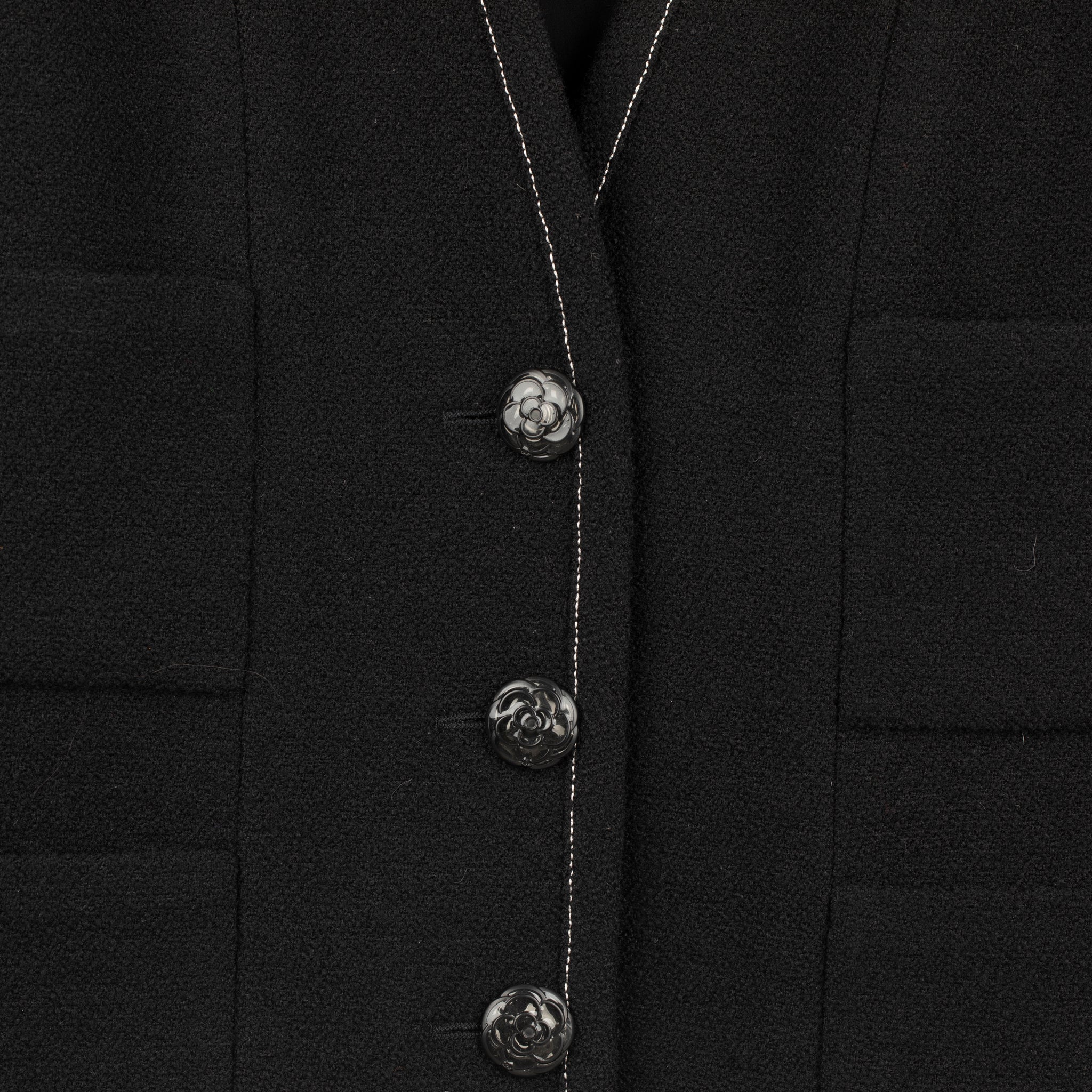 Chanel Black Jacket With Camelia Buttons 40 Fr - On Repeat