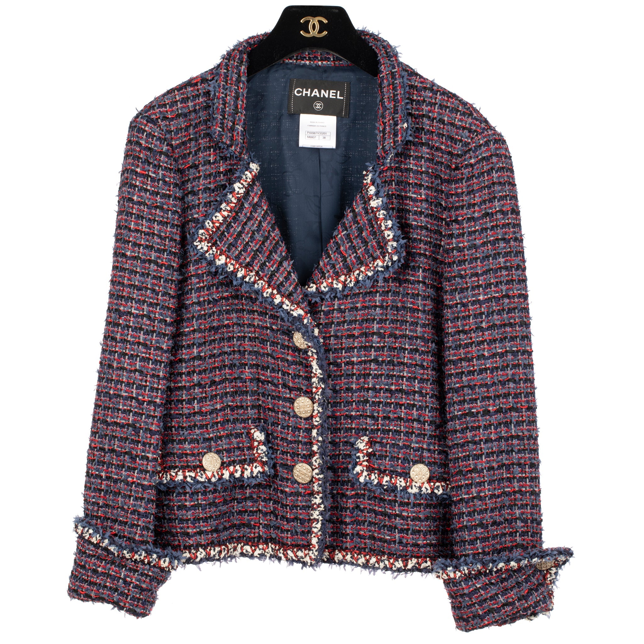 Chanel Red, Navy & Ivory Tweed Jacket 38 Fr - On Repeat