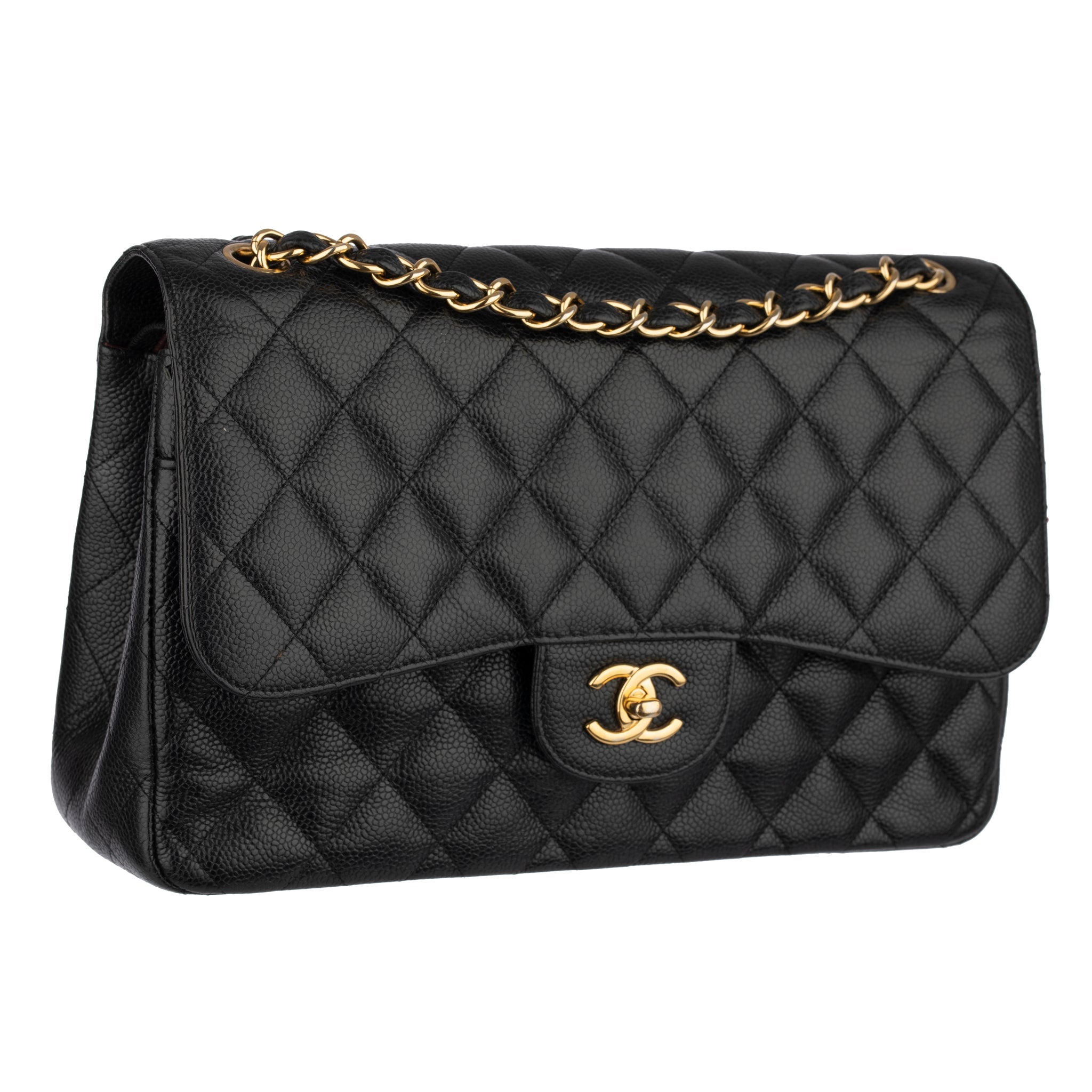 CHANEL CLASSIC JUMBO DOUBLE FLAP BLACK QUILTED CAVIAR LEATHER GOLD-TONE HARDWARE - On Repeat