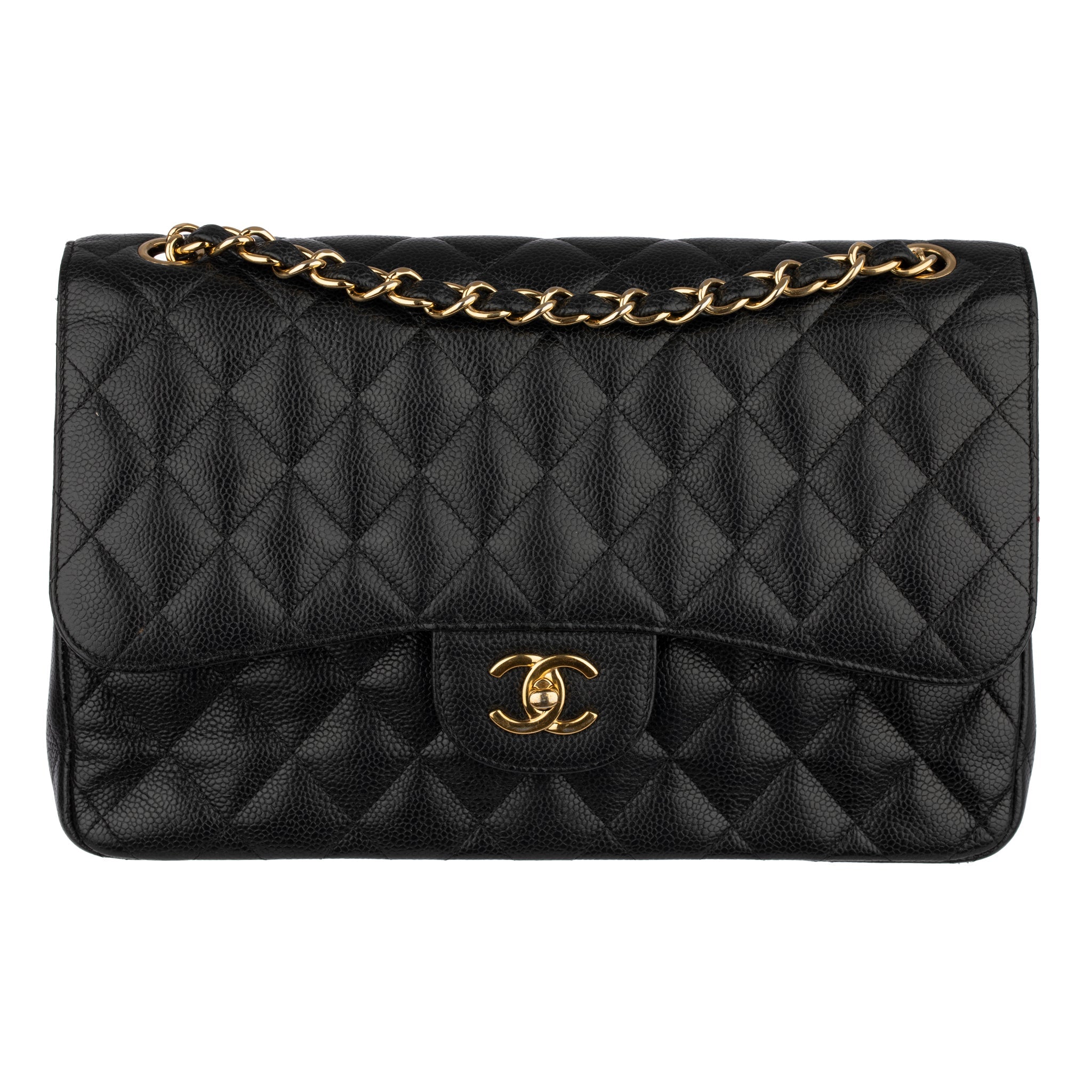 CHANEL CLASSIC JUMBO DOUBLE FLAP BLACK QUILTED CAVIAR LEATHER GOLD-TONE HARDWARE - On Repeat
