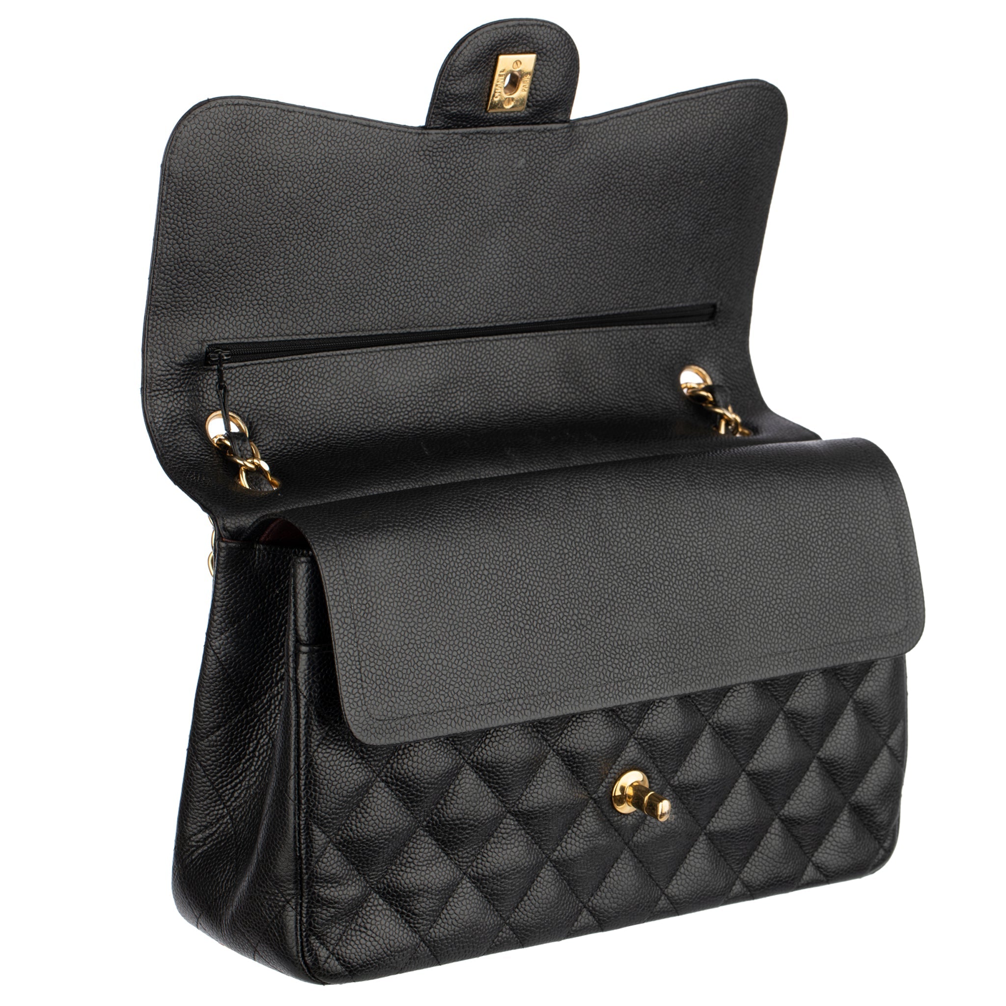 CHANEL CLASSIC JUMBO DOUBLE FLAP BLACK QUILTED CAVIAR LEATHER GOLD-TONE HARDWARE - On Repeat