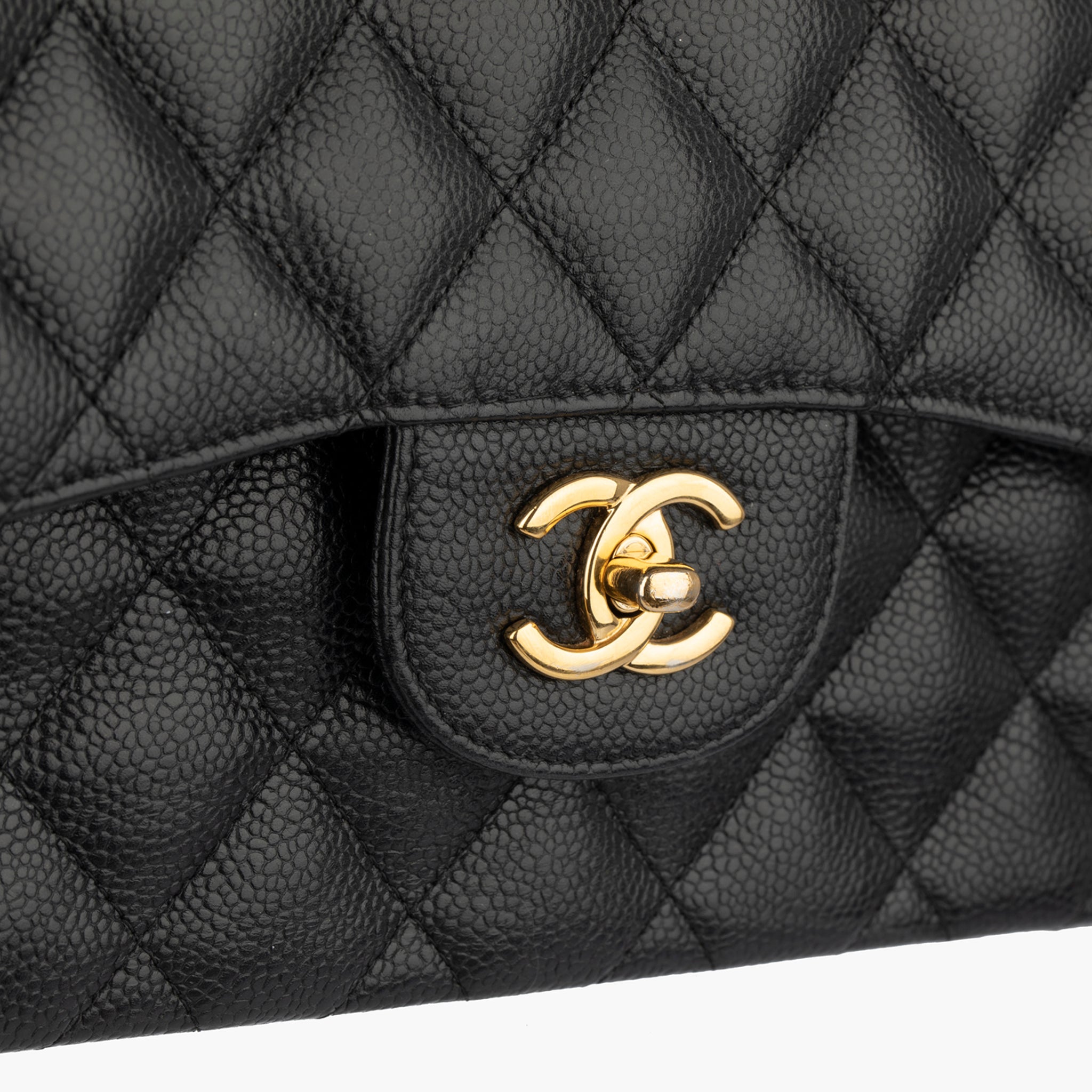 CHANEL CLASSIC JUMBO DOUBLE FLAP BLACK QUILTED CAVIAR LEATHER GOLD-TONE HARDWARE - On Repeat