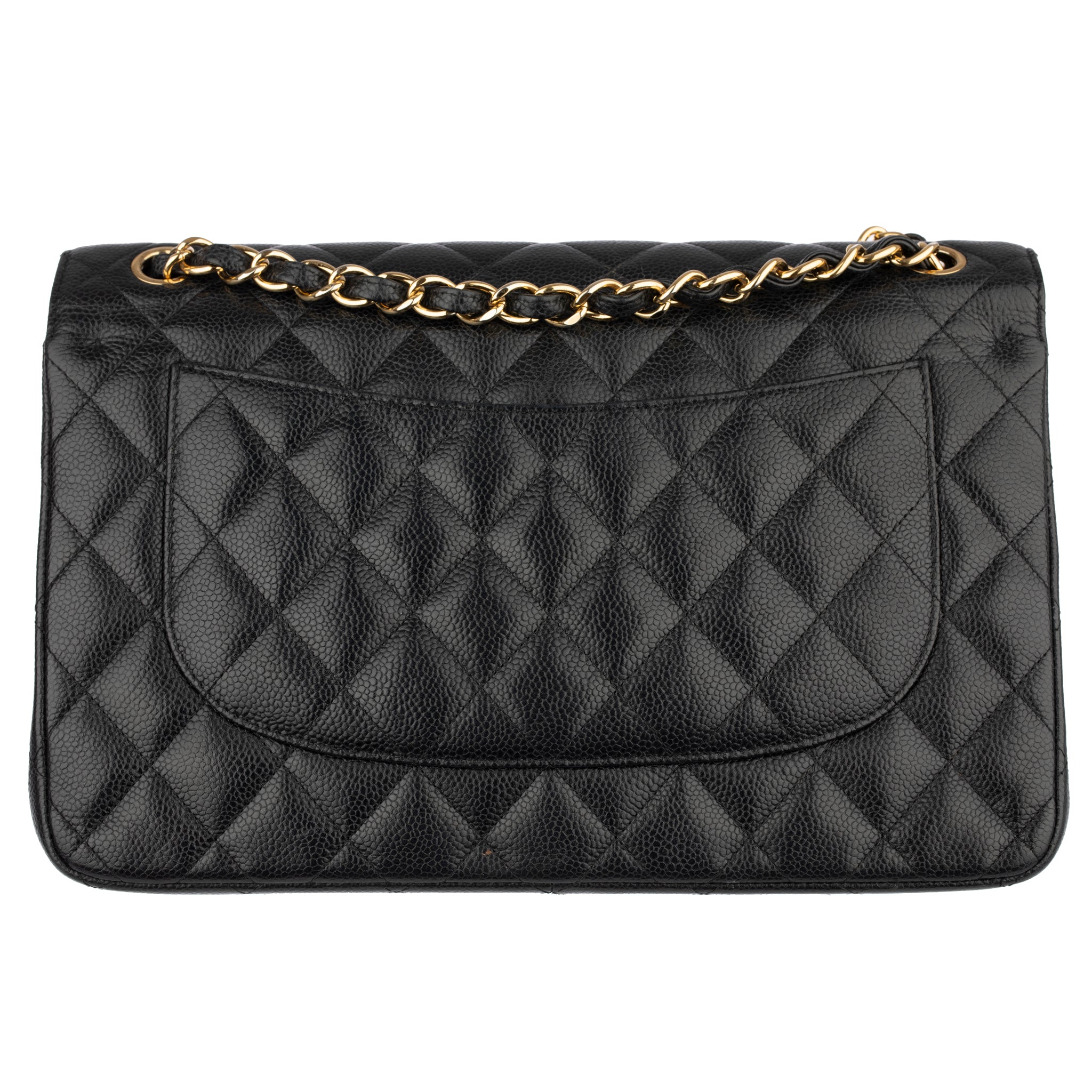 CHANEL CLASSIC JUMBO DOUBLE FLAP BLACK QUILTED CAVIAR LEATHER GOLD-TONE HARDWARE - On Repeat