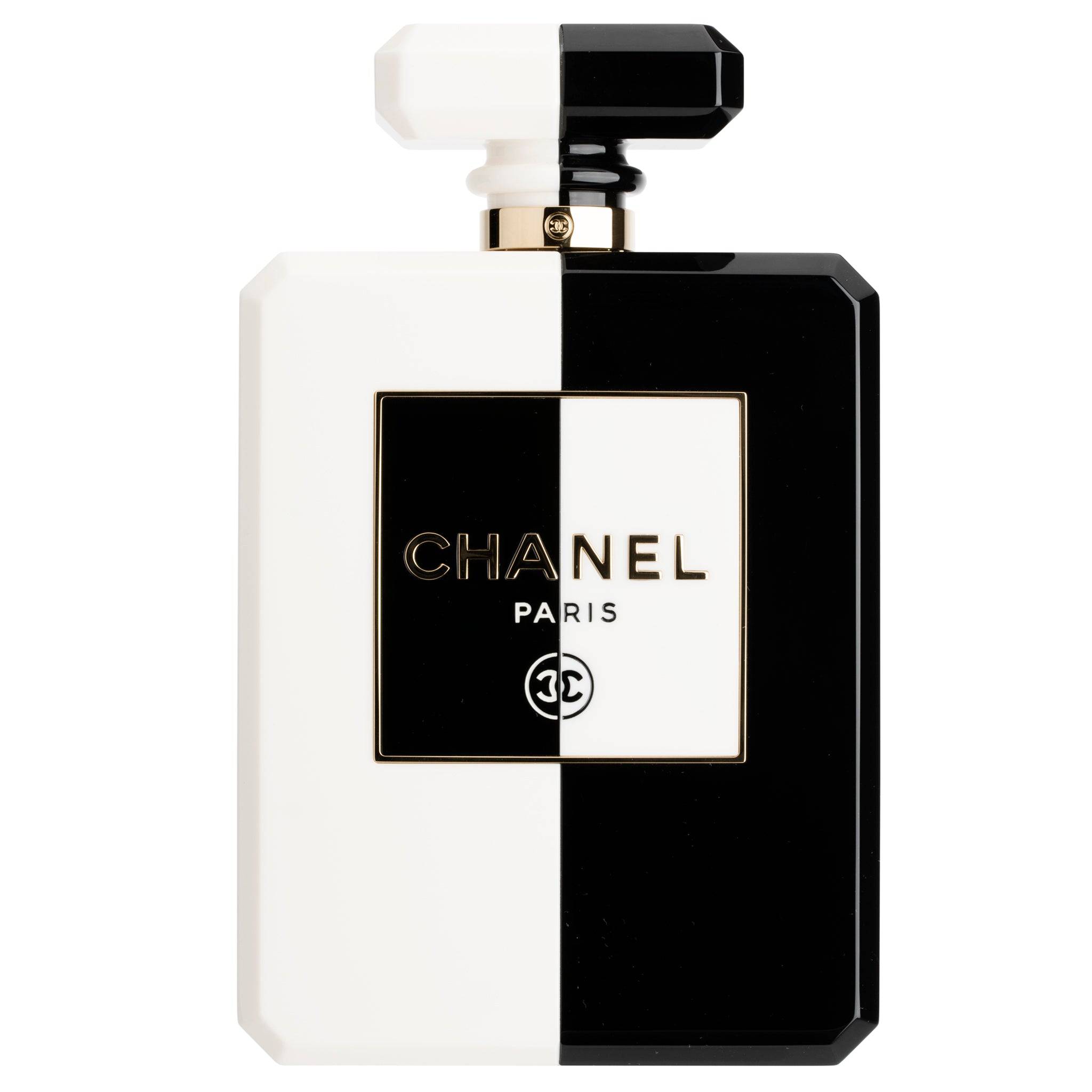 CHANEL MINAUDIÈRE LIMITED EDITION LUCITE PERFUME BOTTLE BLACK & WHITE GOLD HARDWARE - On Repeat