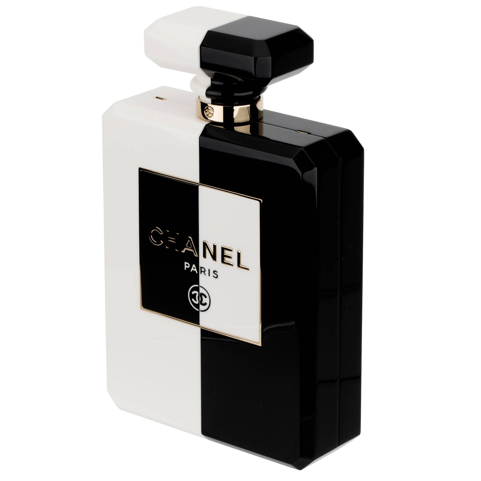 CHANEL MINAUDIÈRE LIMITED EDITION LUCITE PERFUME BOTTLE BLACK & WHITE GOLD HARDWARE - On Repeat