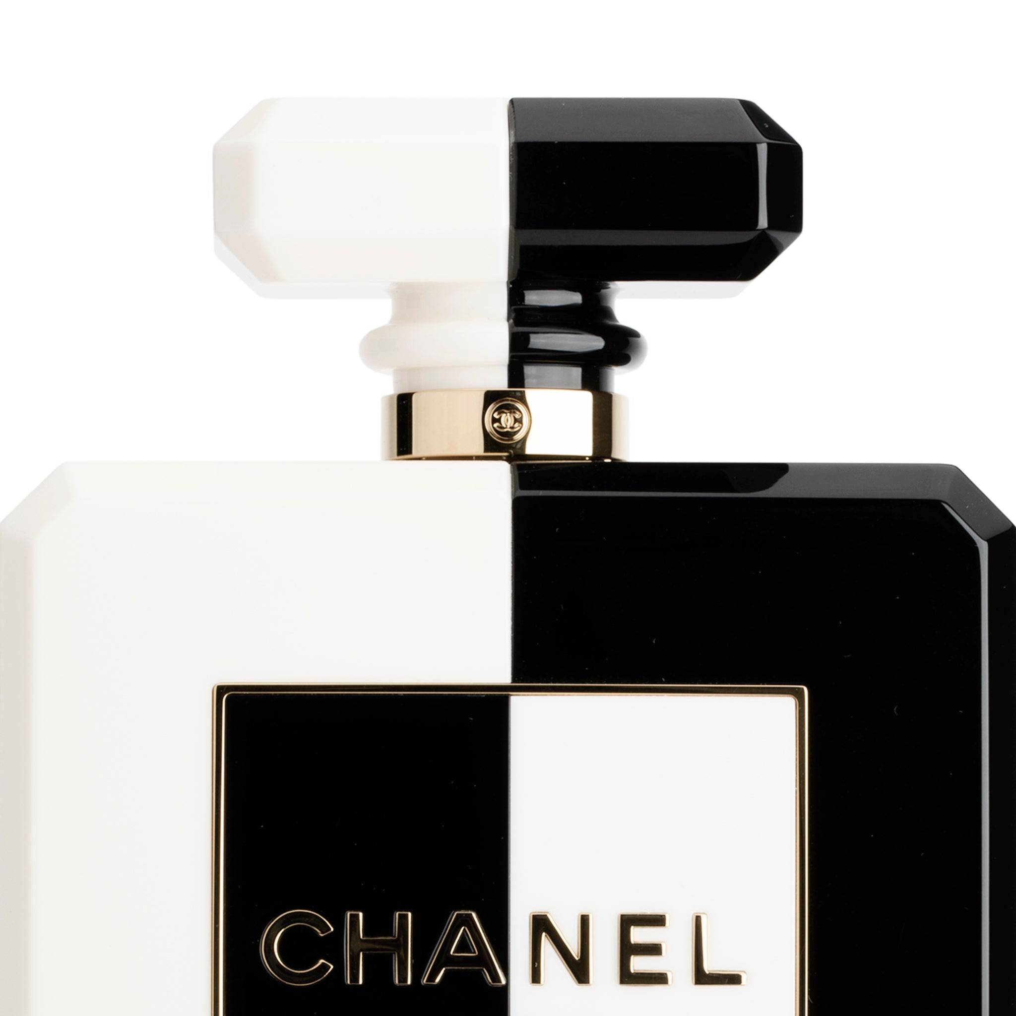 CHANEL MINAUDIÈRE LIMITED EDITION LUCITE PERFUME BOTTLE BLACK & WHITE GOLD HARDWARE - On Repeat