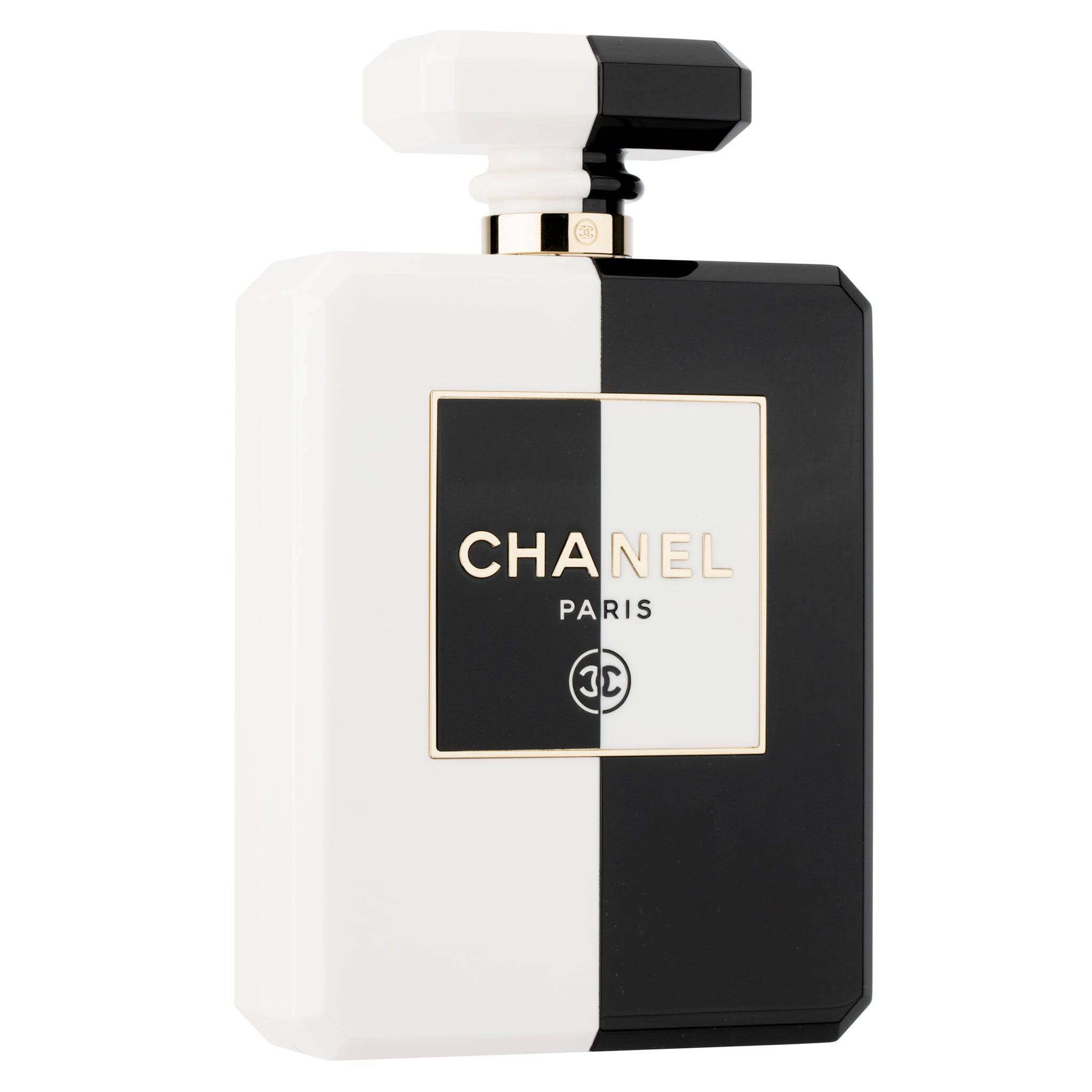 CHANEL MINAUDIÈRE LIMITED EDITION LUCITE PERFUME BOTTLE BLACK & WHITE GOLD HARDWARE - On Repeat