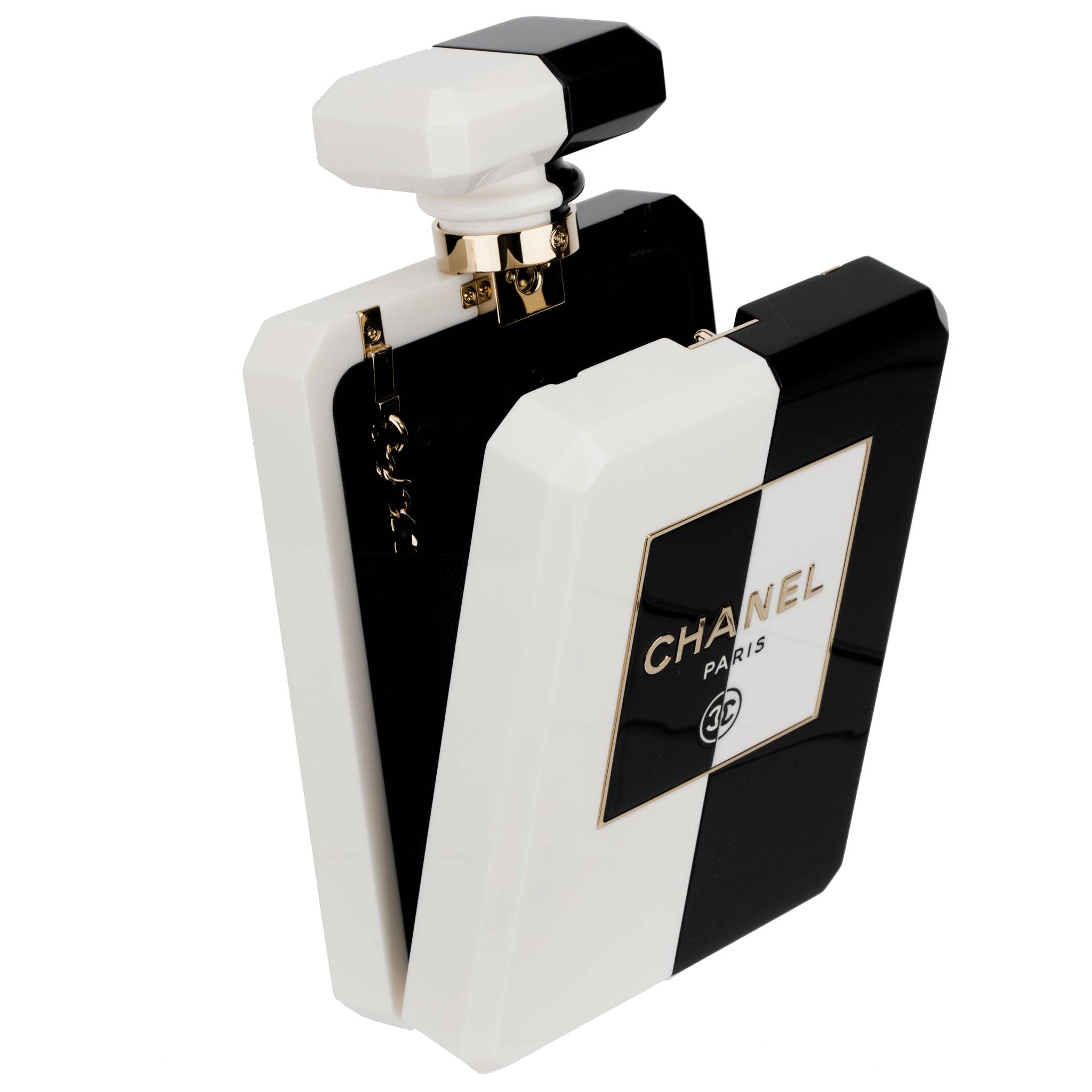 CHANEL MINAUDIÈRE LIMITED EDITION LUCITE PERFUME BOTTLE BLACK & WHITE GOLD HARDWARE - On Repeat