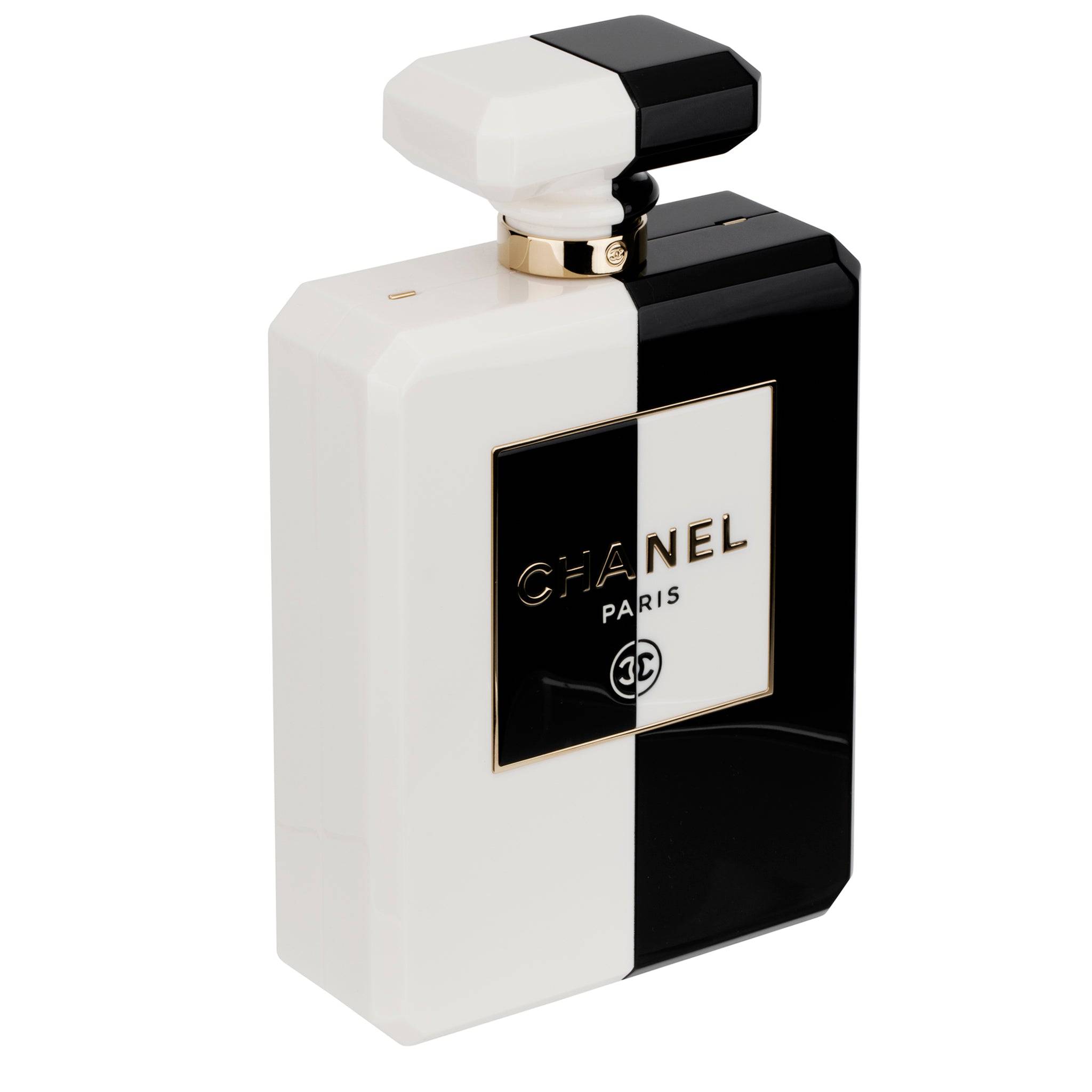 CHANEL MINAUDIÈRE LIMITED EDITION LUCITE PERFUME BOTTLE BLACK & WHITE GOLD HARDWARE - On Repeat