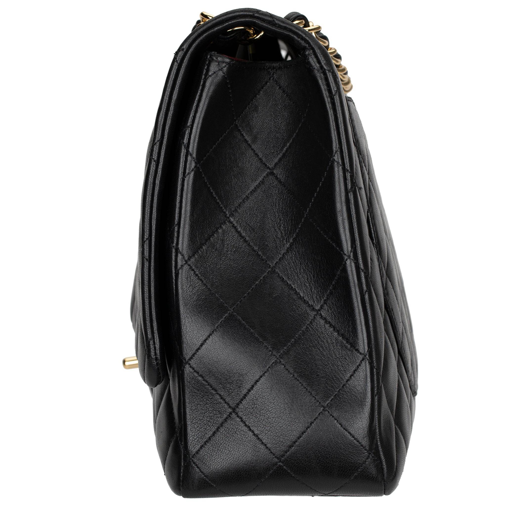 CHANEL MAXI CLASSIC FLAP BLACK QUILTED LAMBSKIN LEATHER GOLD-TONE HARDWARE - On Repeat