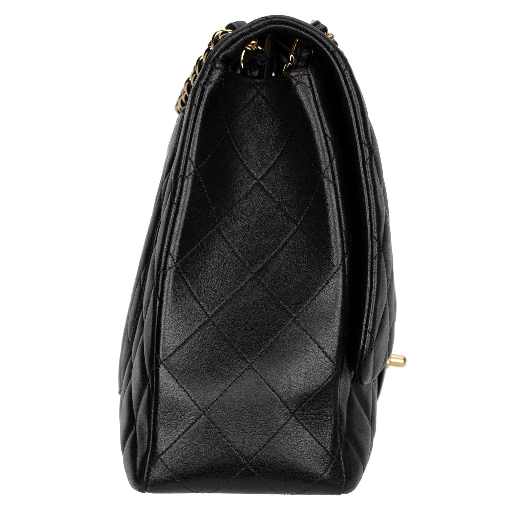 CHANEL MAXI CLASSIC FLAP BLACK QUILTED LAMBSKIN LEATHER GOLD-TONE HARDWARE - On Repeat