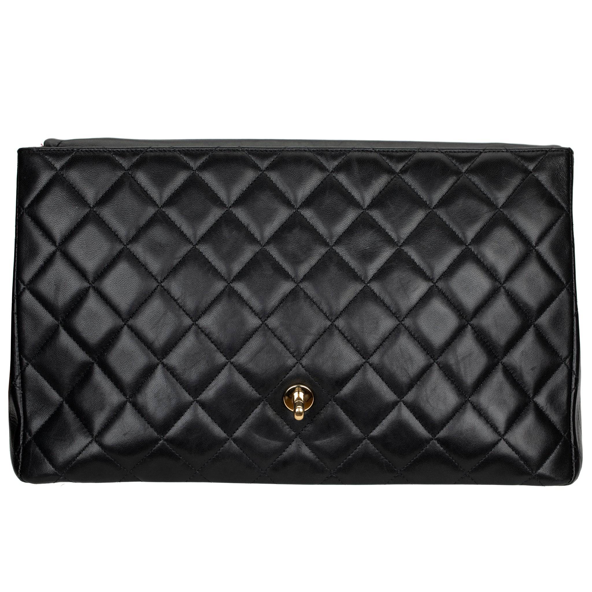 CHANEL MAXI CLASSIC FLAP BLACK QUILTED LAMBSKIN LEATHER GOLD-TONE HARDWARE - On Repeat