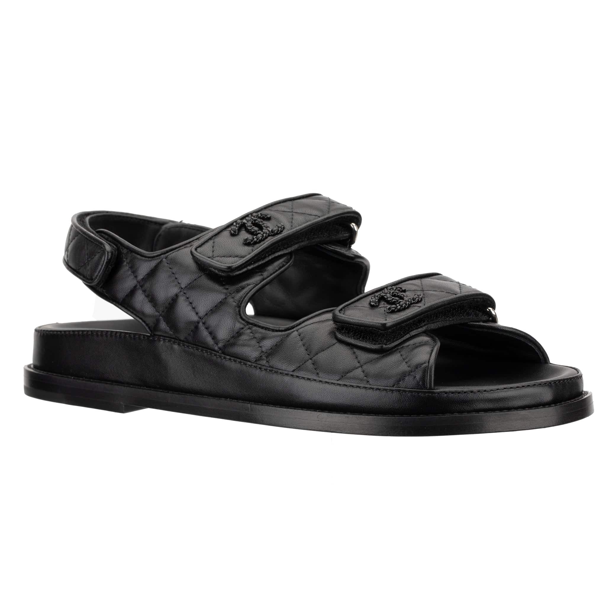CHANEL DAD SANDALS BLACK QUILTED LAMBSKIN 41 FR - On Repeat