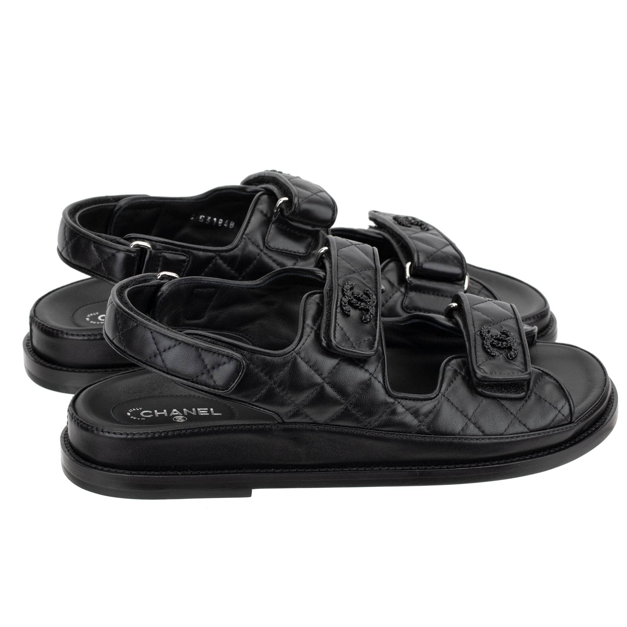 CHANEL DAD SANDALS BLACK QUILTED LAMBSKIN 41 FR - On Repeat