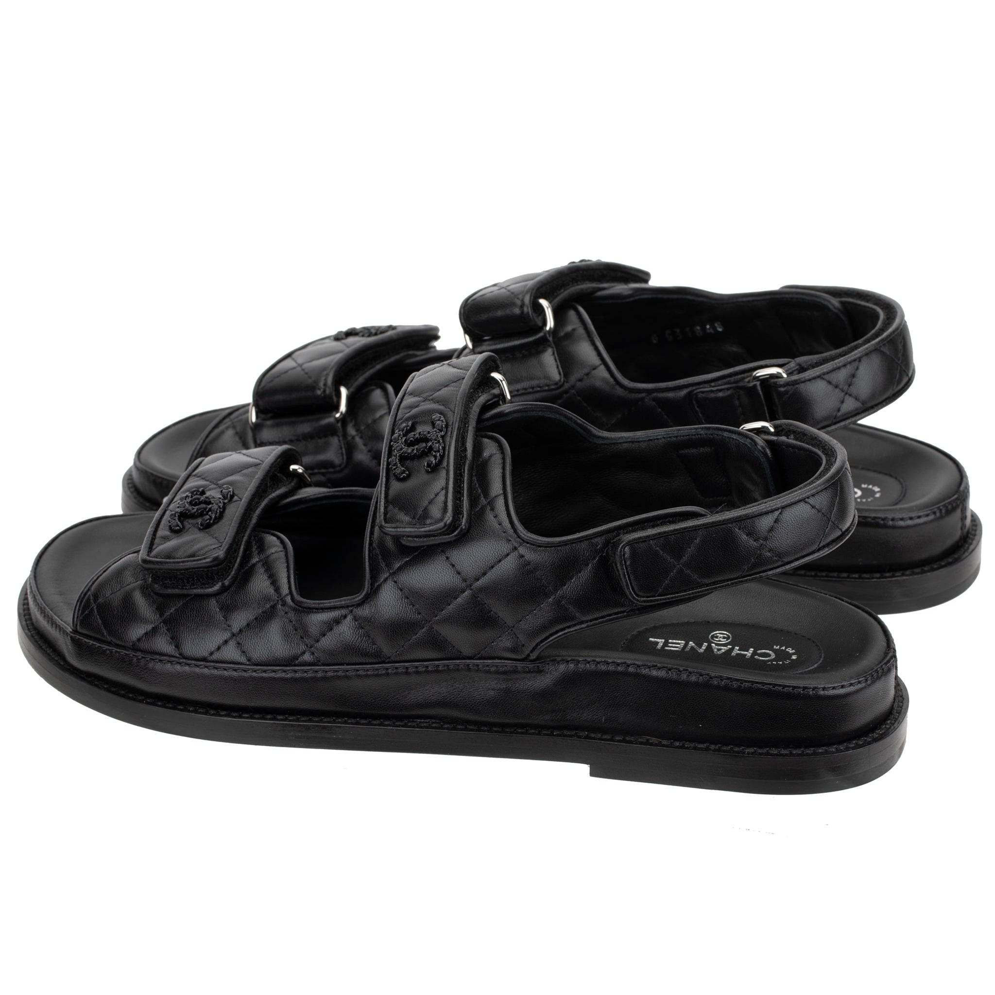 CHANEL DAD SANDALS BLACK QUILTED LAMBSKIN 41 FR - On Repeat