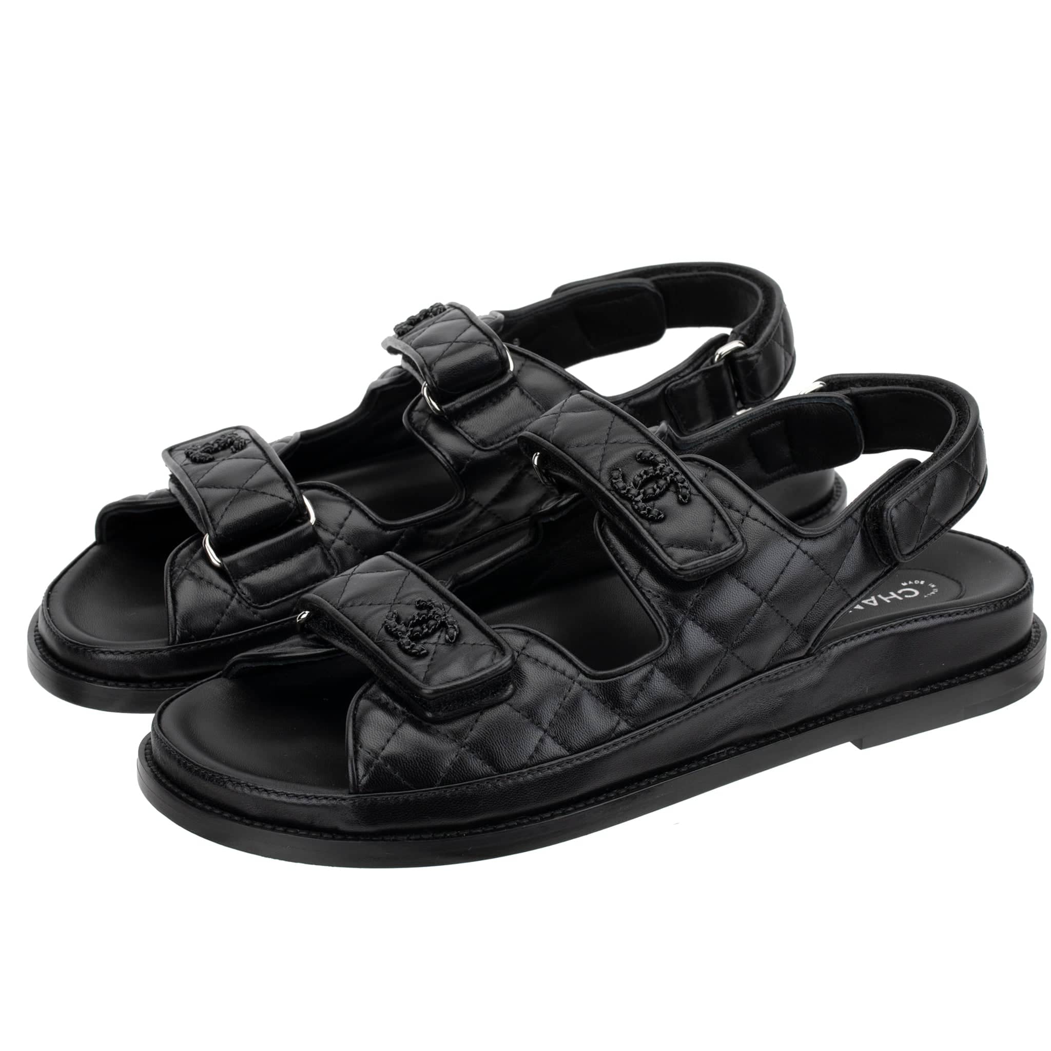 CHANEL DAD SANDALS BLACK QUILTED LAMBSKIN 41 FR - On Repeat