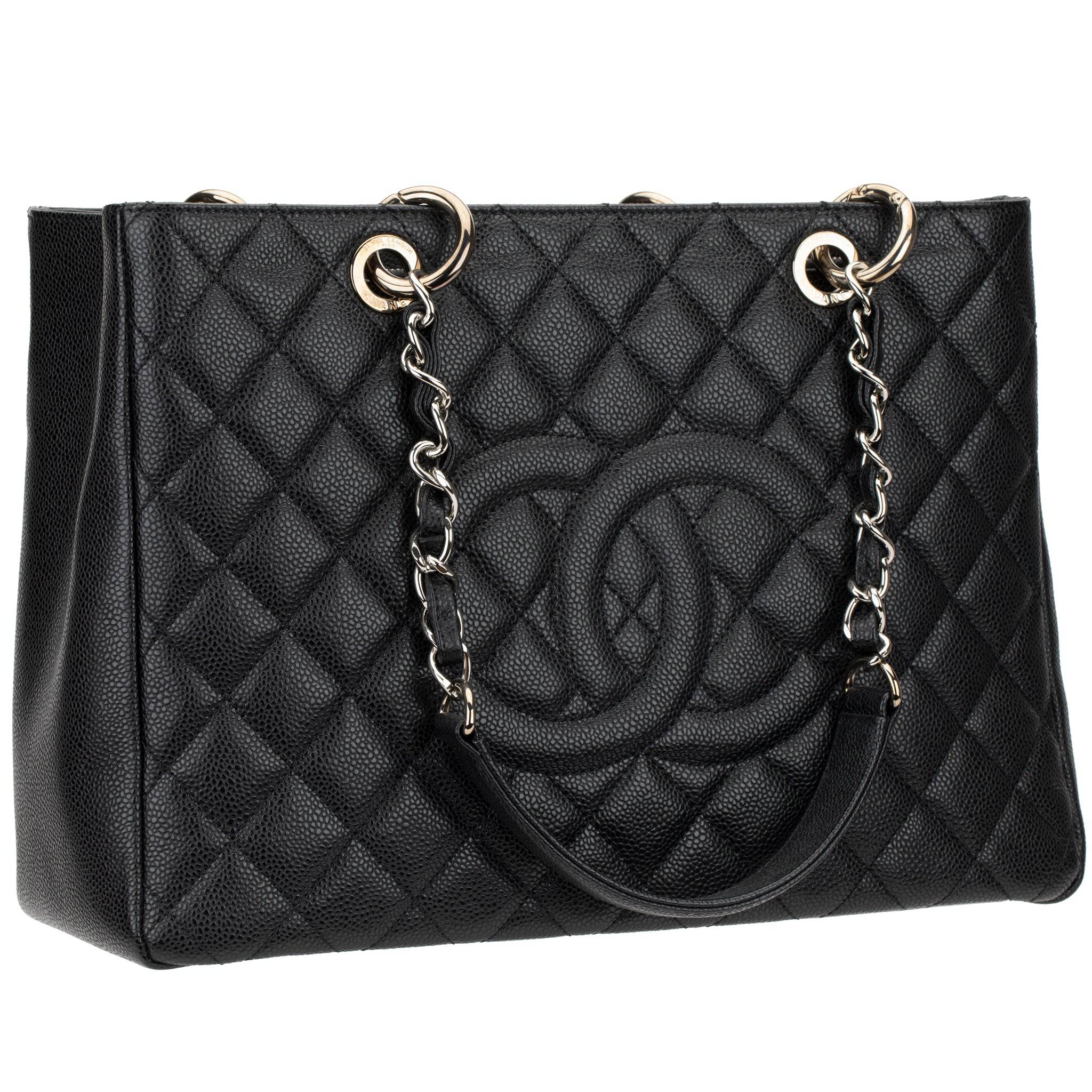 CHANEL GST BLACK QUILTED CAVIAR LEATHER SILVER-TONE HARDWARE - On Repeat