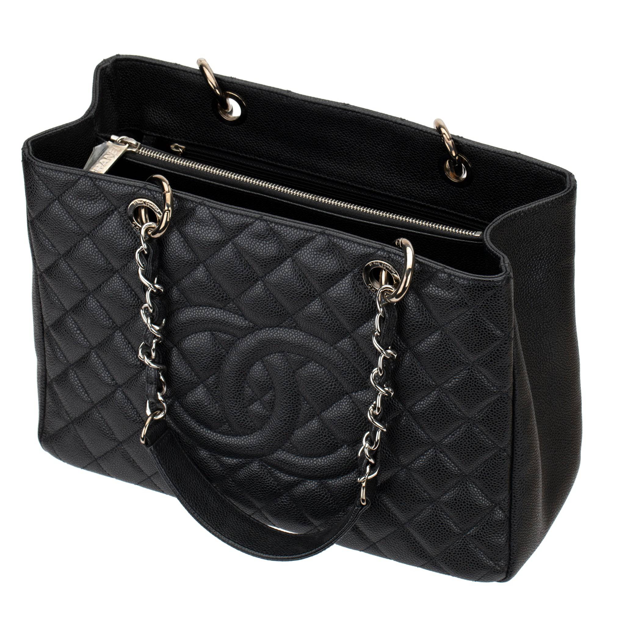 CHANEL GST BLACK QUILTED CAVIAR LEATHER SILVER-TONE HARDWARE - On Repeat