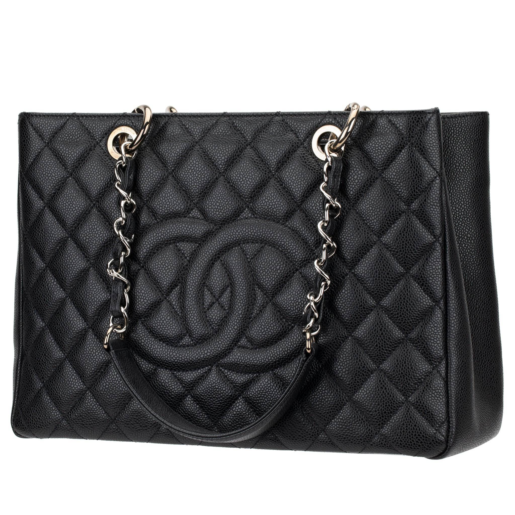 CHANEL GST BLACK QUILTED CAVIAR LEATHER SILVER-TONE HARDWARE - On Repeat