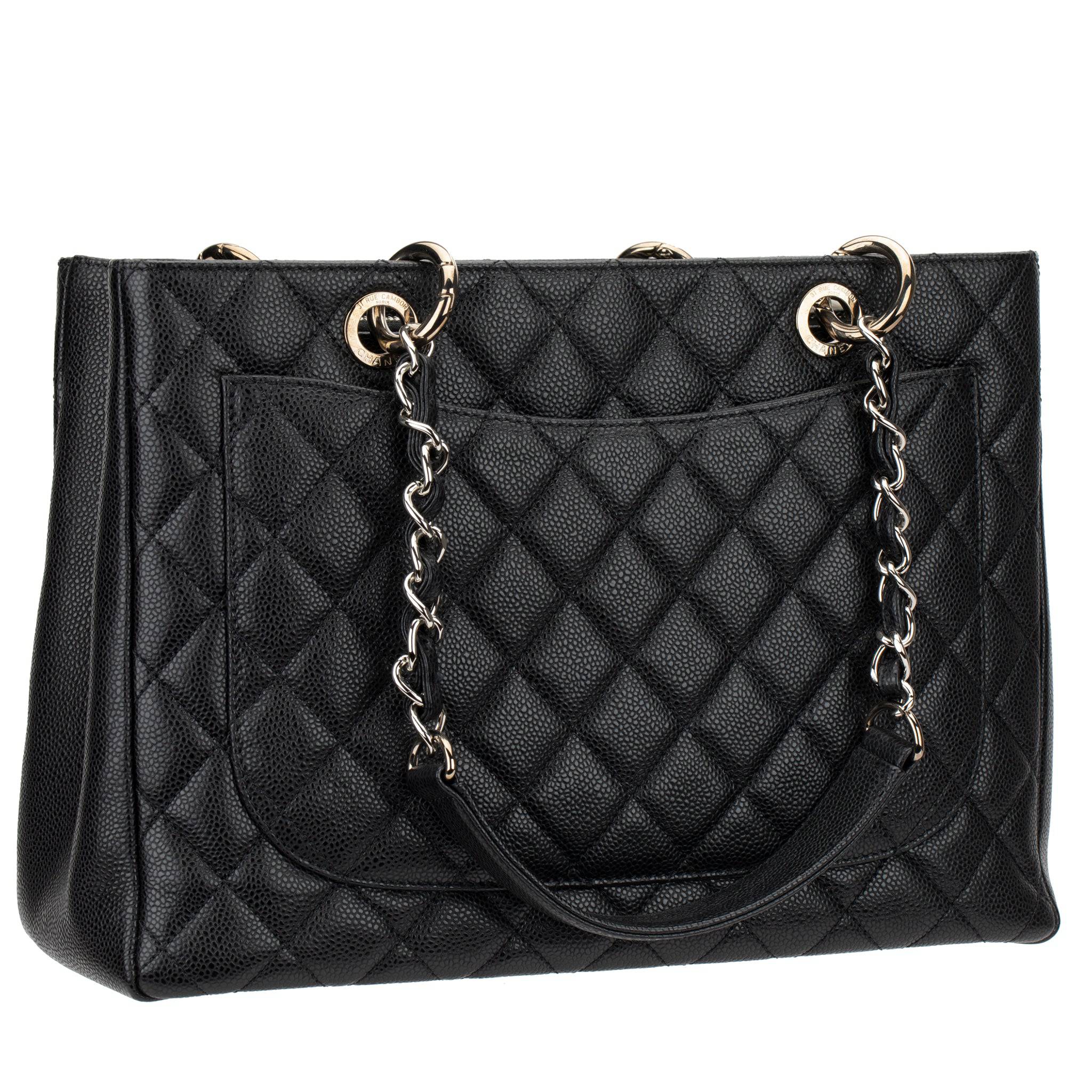 CHANEL GST BLACK QUILTED CAVIAR LEATHER SILVER-TONE HARDWARE - On Repeat