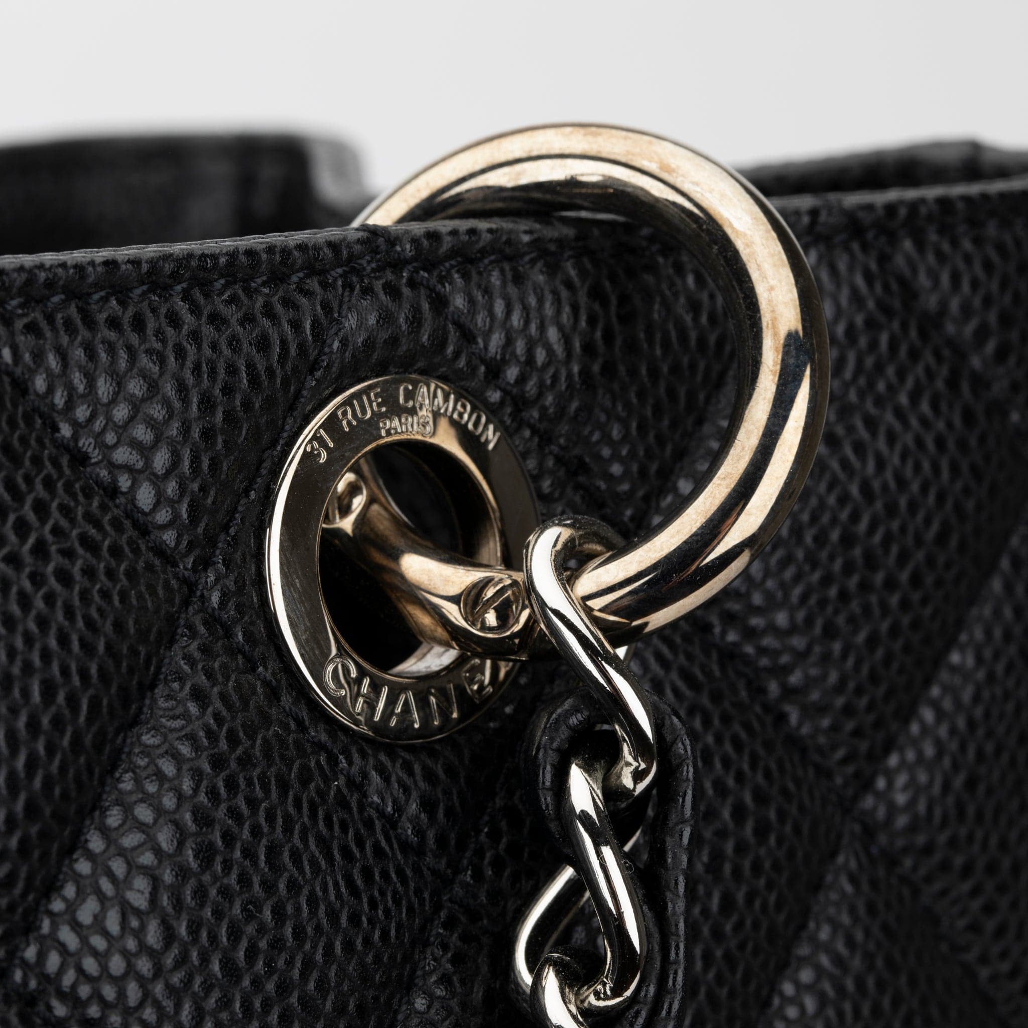 CHANEL GST BLACK QUILTED CAVIAR LEATHER SILVER-TONE HARDWARE - On Repeat