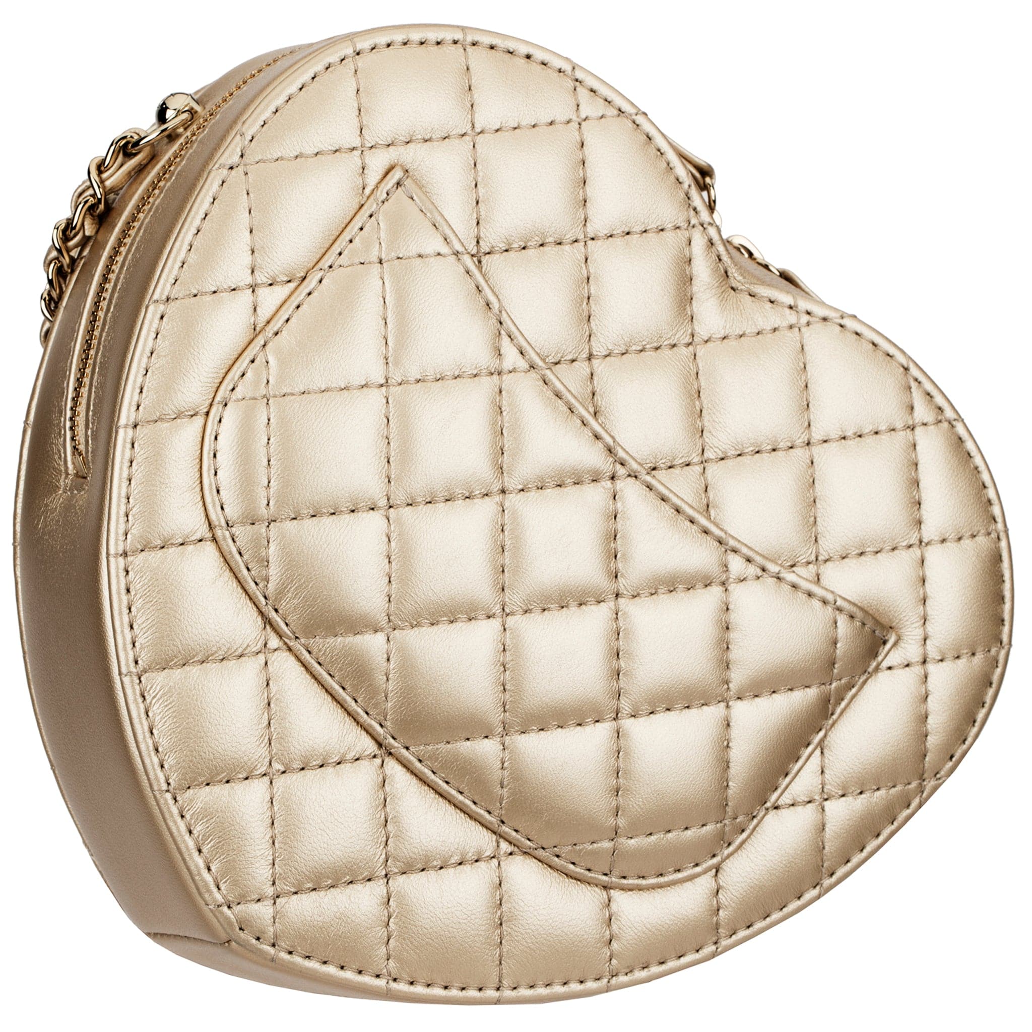 CHANEL METALLIC GOLD LOVE HEART BAG LAMBSKIN LEATHER CHAMPAGNE GOLD HARDWARE - On Repeat