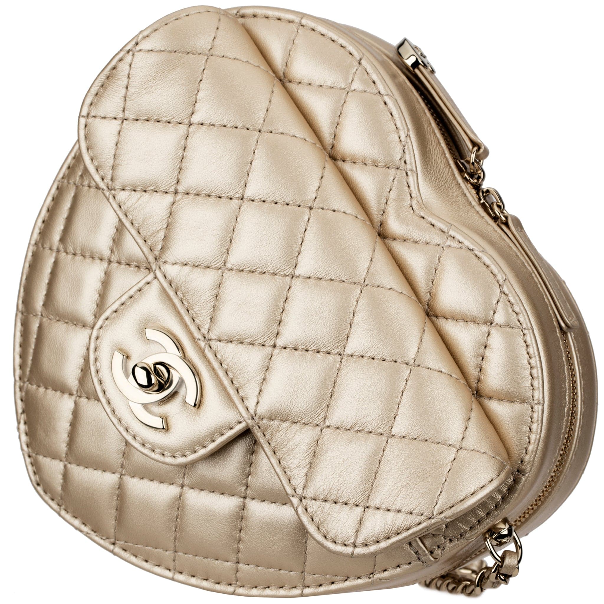 CHANEL METALLIC GOLD LOVE HEART BAG LAMBSKIN LEATHER CHAMPAGNE GOLD HARDWARE - On Repeat