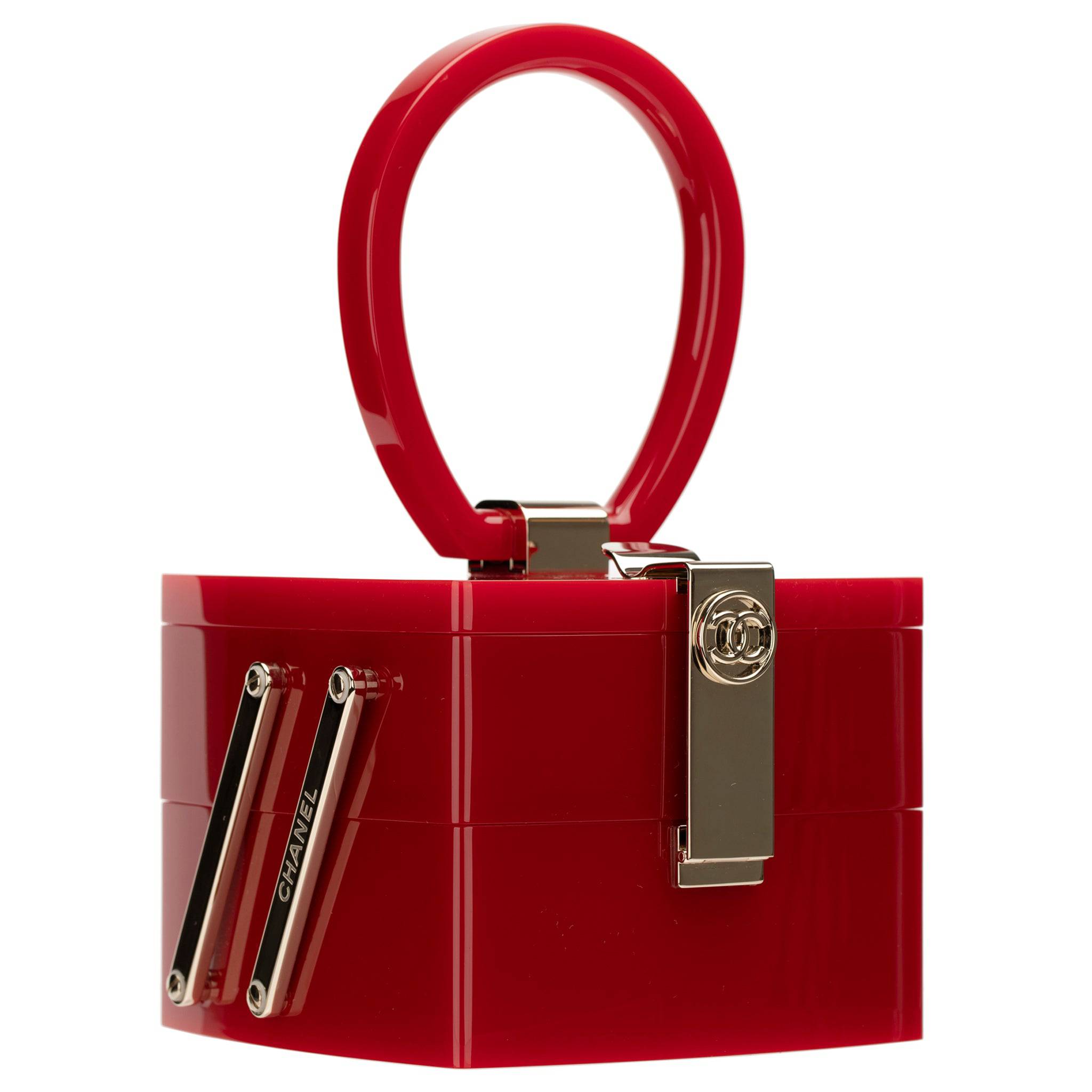 CHANEL MINAUDIÈRE LIMITED EDITION RED LUCITE VANITY CASE WITH MIRROR GOLD-TONE HARDWARE - On Repeat