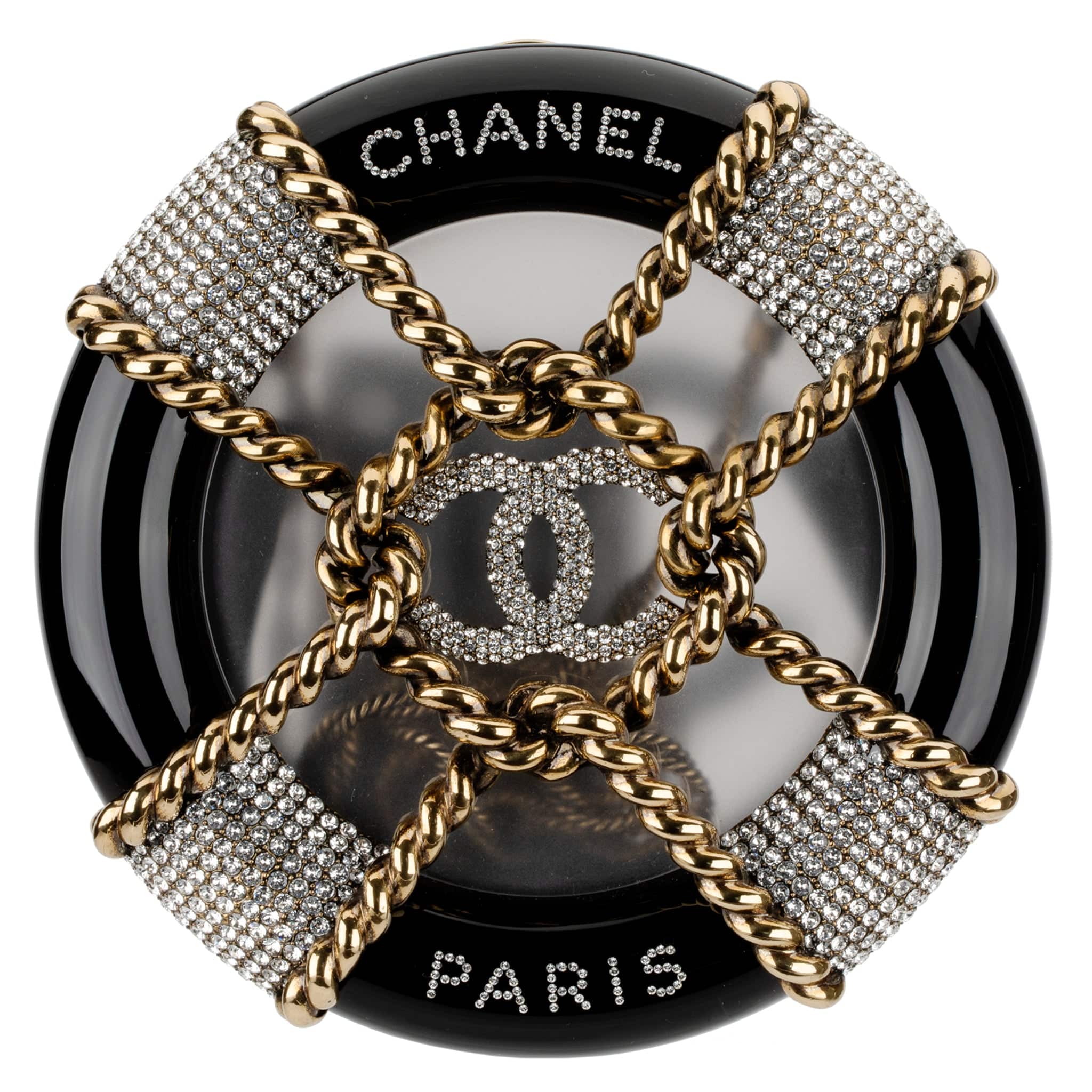 CHANEL MINAUDIÈRE LIMITED EDITION BLACK, GOLD & CLEAR RESCUE WHEEL GOLD-TONE HARDWARE - On Repeat