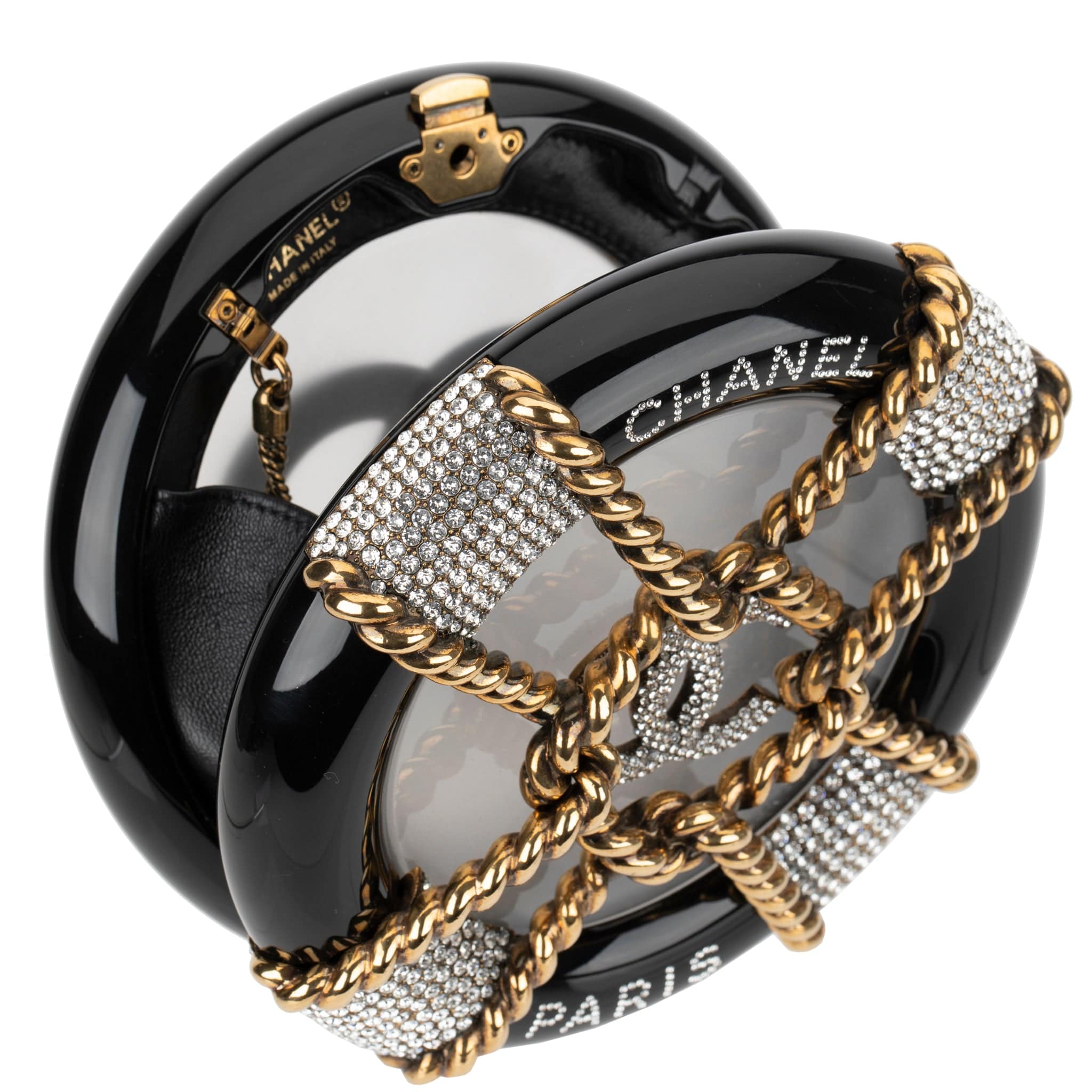 CHANEL MINAUDIÈRE LIMITED EDITION BLACK, GOLD & CLEAR RESCUE WHEEL GOLD-TONE HARDWARE - On Repeat