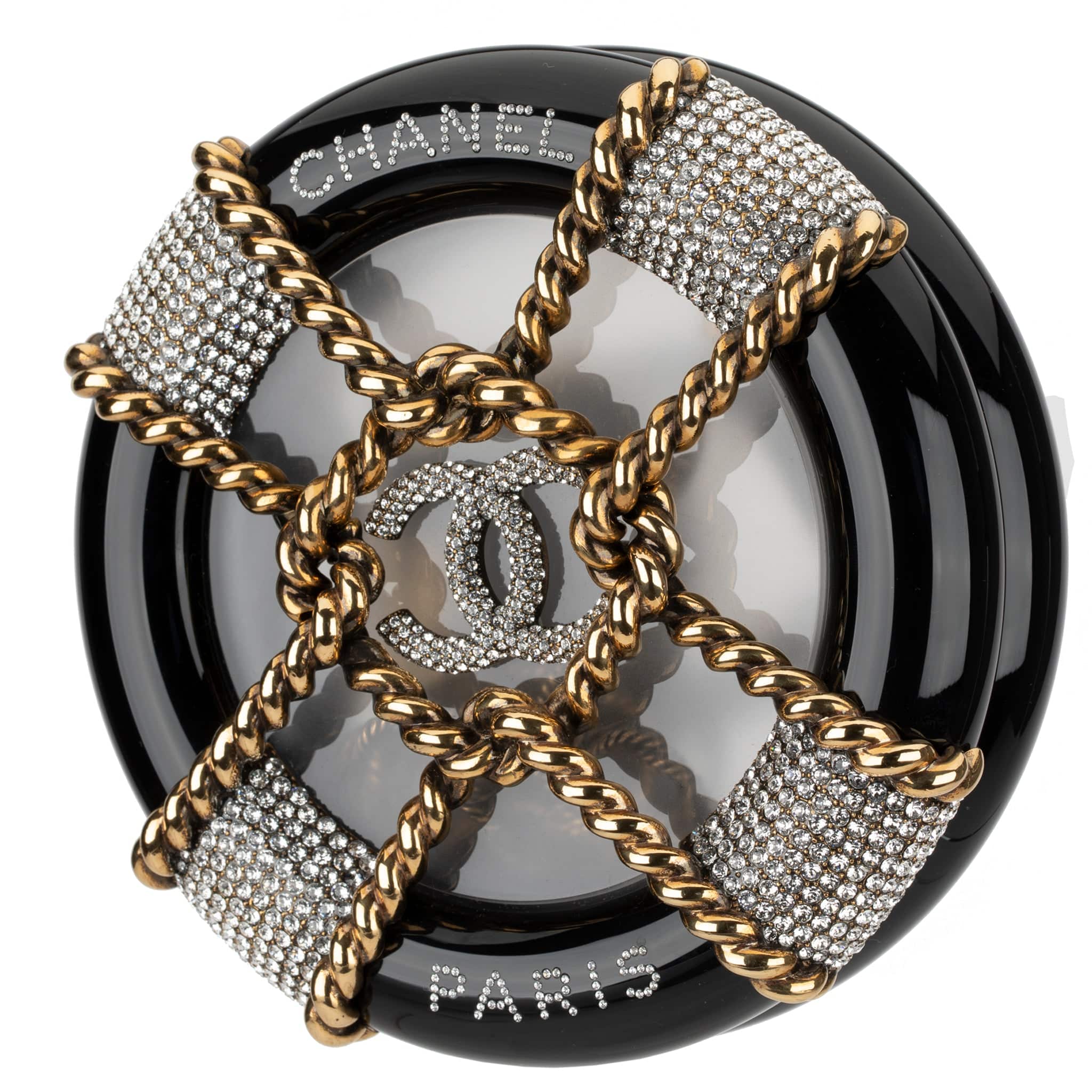 CHANEL MINAUDIÈRE LIMITED EDITION BLACK, GOLD & CLEAR RESCUE WHEEL GOLD-TONE HARDWARE - On Repeat