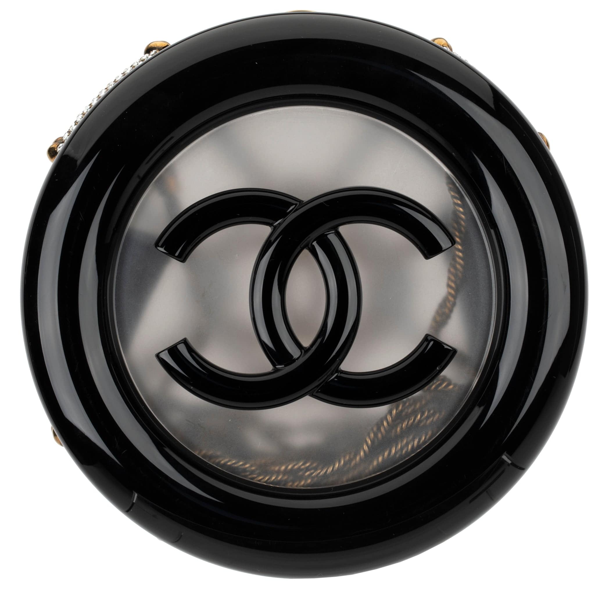 CHANEL MINAUDIÈRE LIMITED EDITION BLACK, GOLD & CLEAR RESCUE WHEEL GOLD-TONE HARDWARE - On Repeat