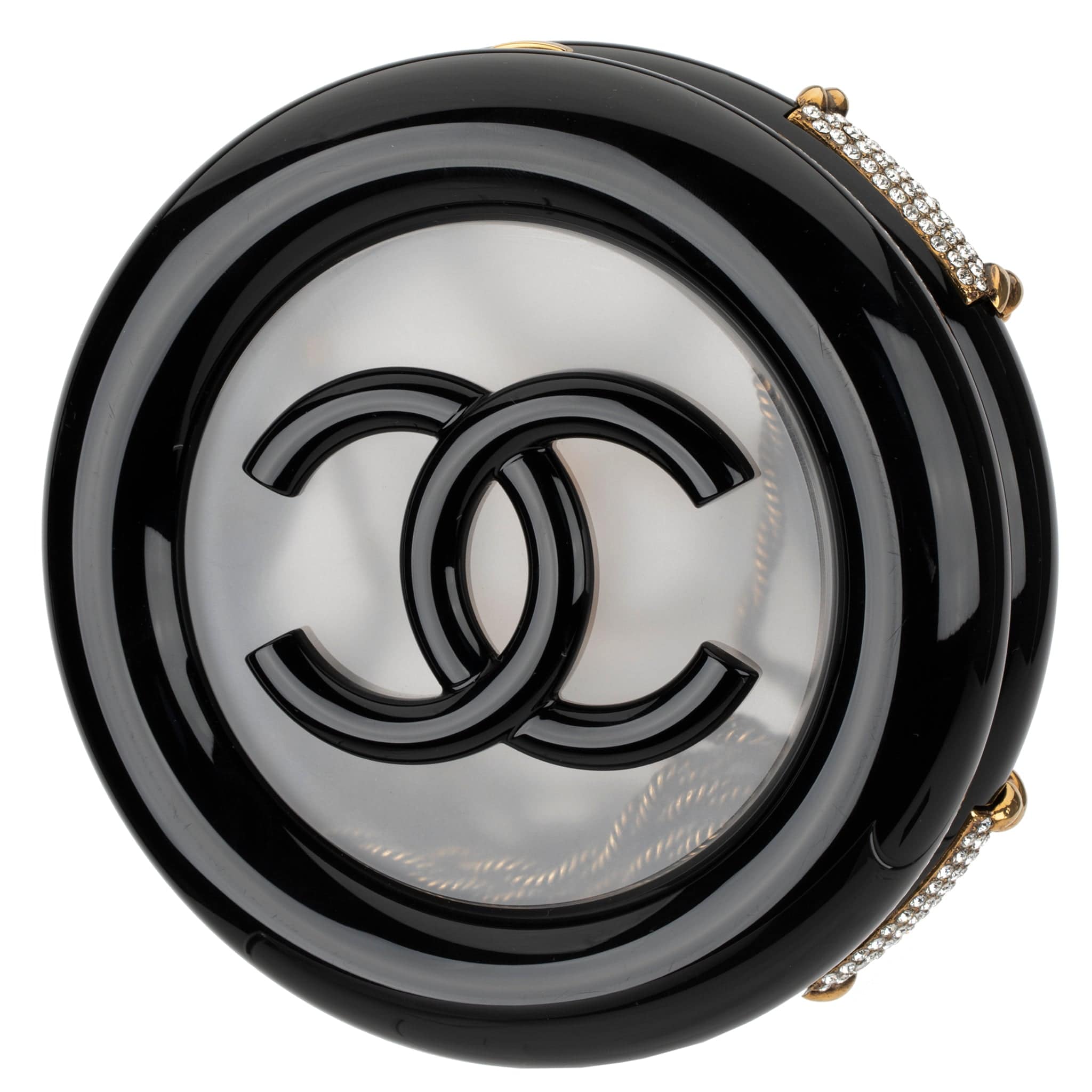 CHANEL MINAUDIÈRE LIMITED EDITION BLACK, GOLD & CLEAR RESCUE WHEEL GOLD-TONE HARDWARE - On Repeat