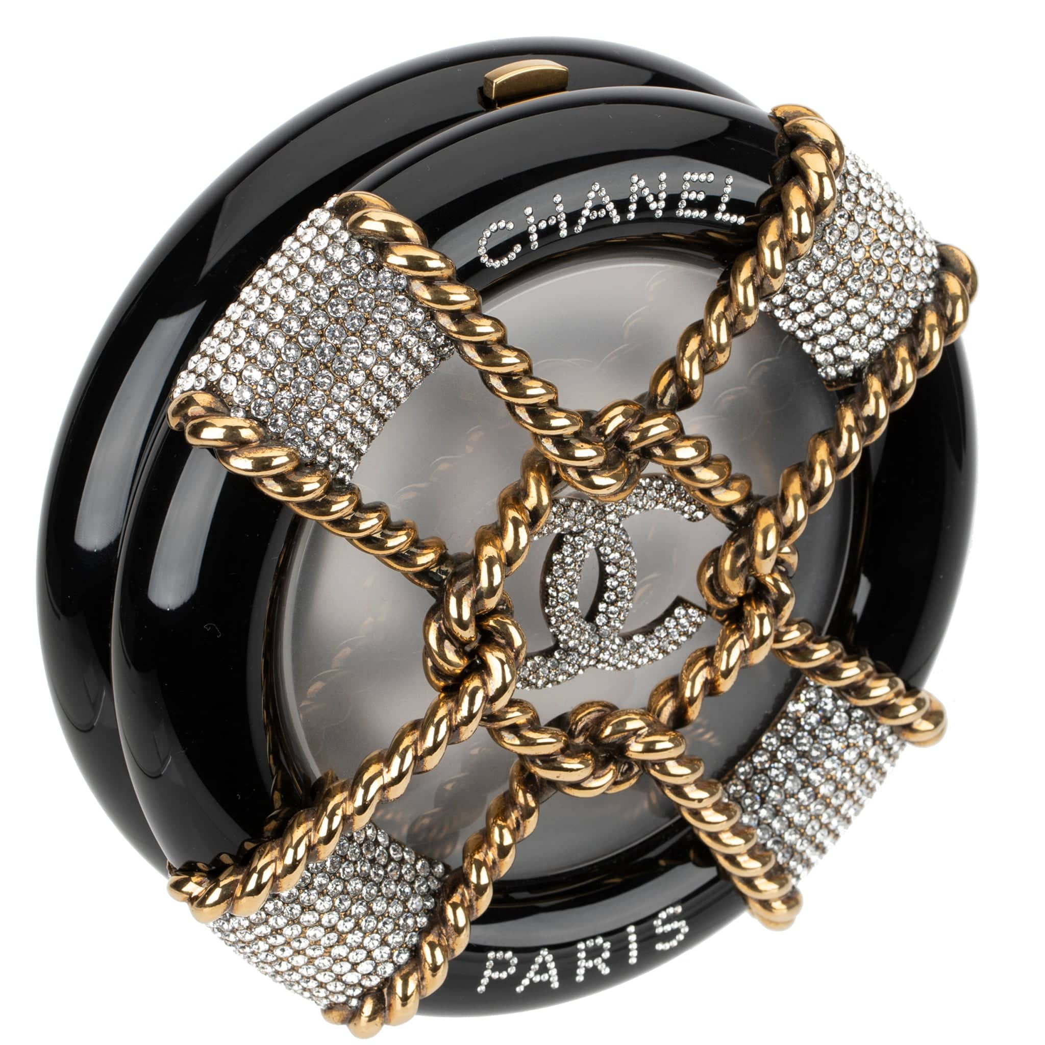 CHANEL MINAUDIÈRE LIMITED EDITION BLACK, GOLD & CLEAR RESCUE WHEEL GOLD-TONE HARDWARE - On Repeat