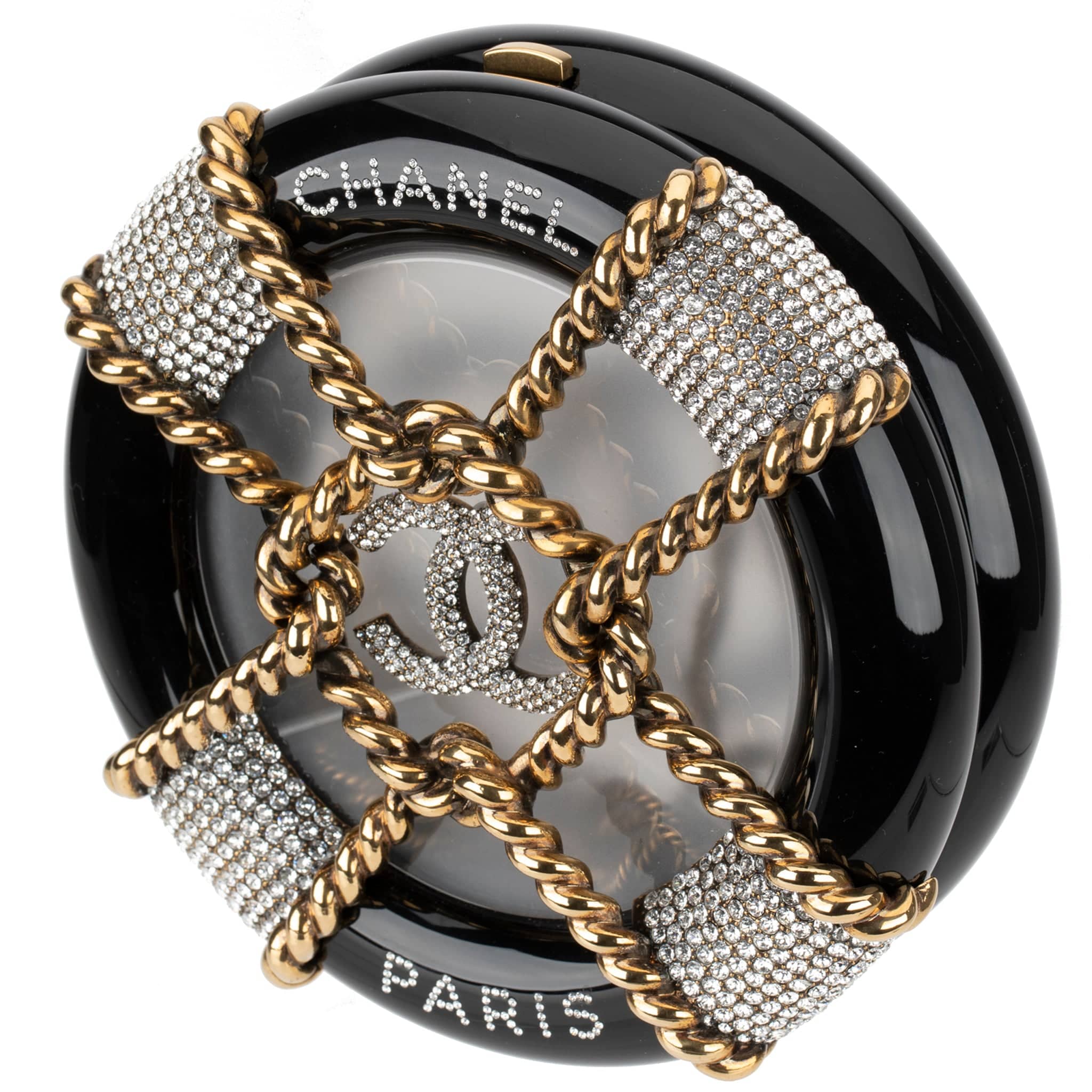 CHANEL MINAUDIÈRE LIMITED EDITION BLACK, GOLD & CLEAR RESCUE WHEEL GOLD-TONE HARDWARE - On Repeat