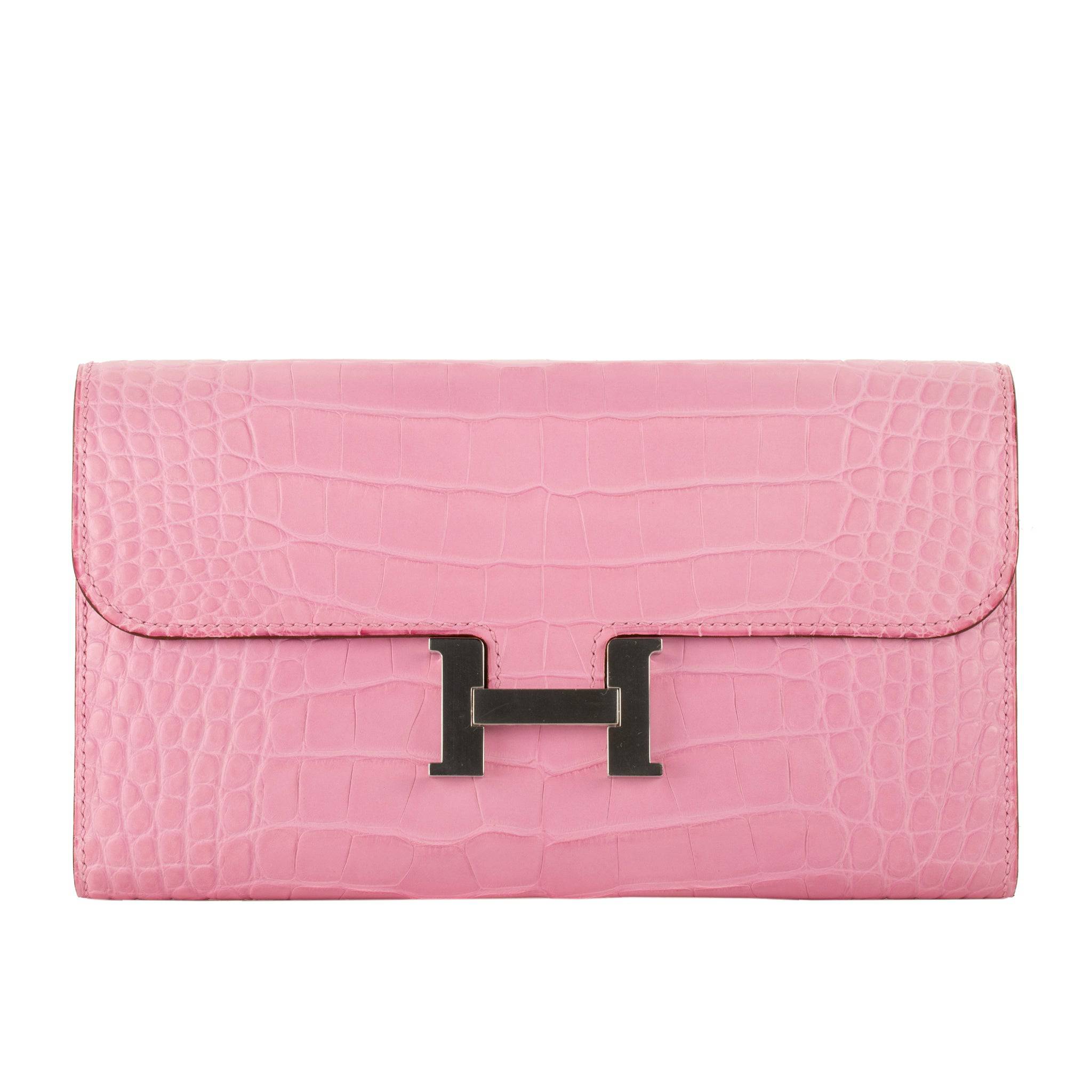 HERMES CONSTANCE WALLET BUBBLEGUM MATTE ALLIGATOR PALLADIUM HARDWARE - On Repeat