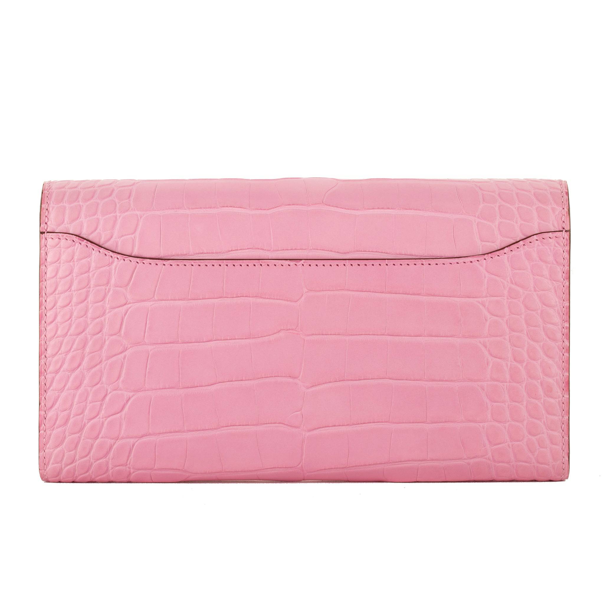 HERMES CONSTANCE WALLET BUBBLEGUM MATTE ALLIGATOR PALLADIUM HARDWARE - On Repeat